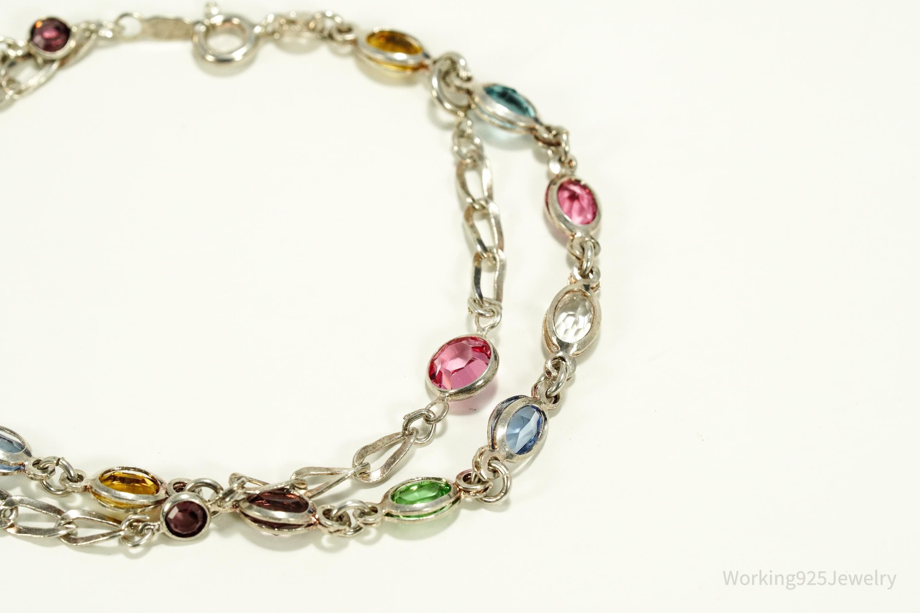 Vintage Avon Rainbow Crystal Sterling Silver Bracelet - 7.5"