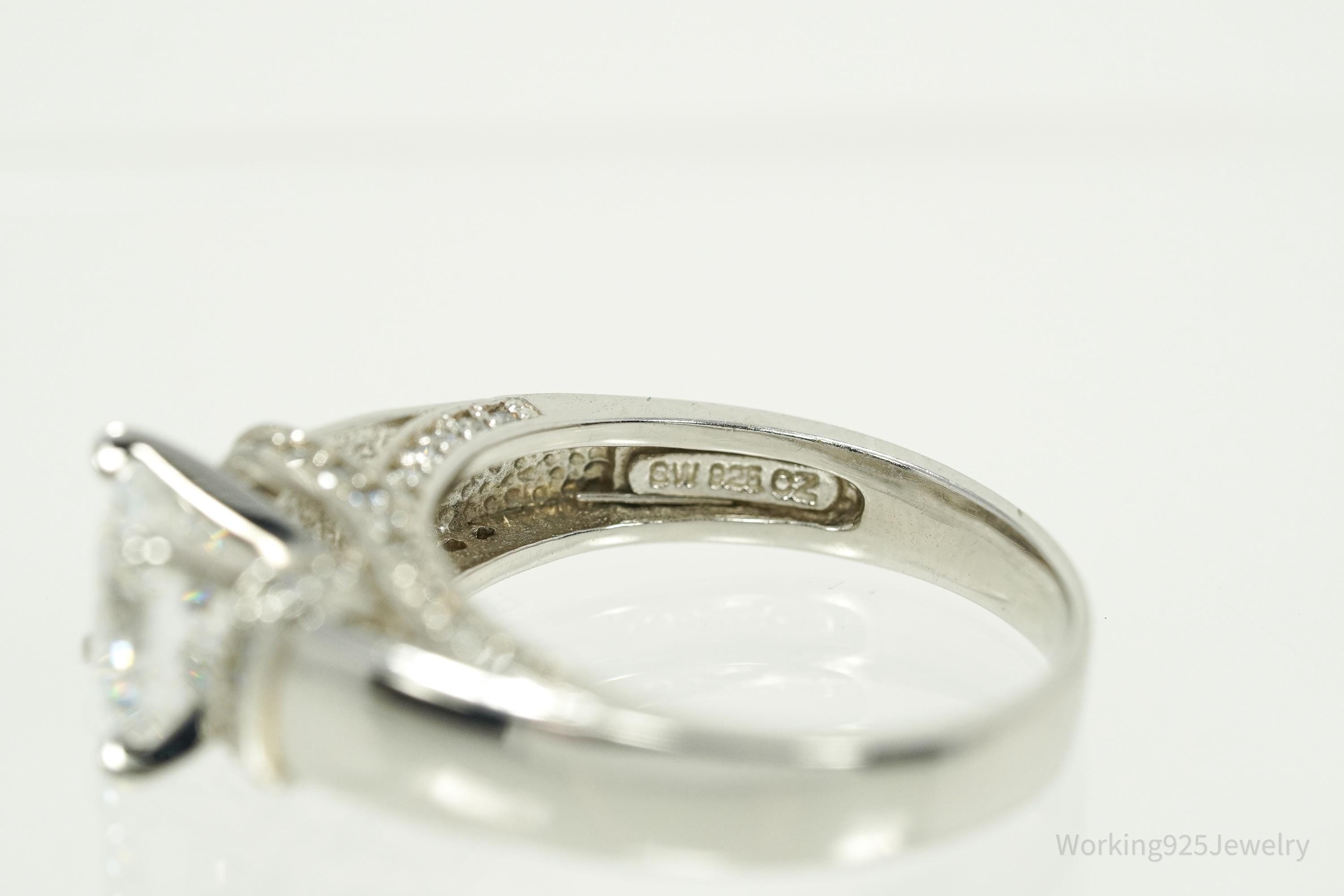 Vintage Designer SW Cubic Zirconia Sterling Silver Ring - Size 7.25