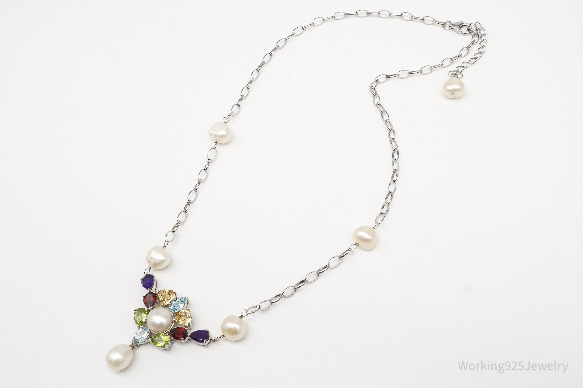 Vintage Multiple Gemstone Sterling Silver Necklace