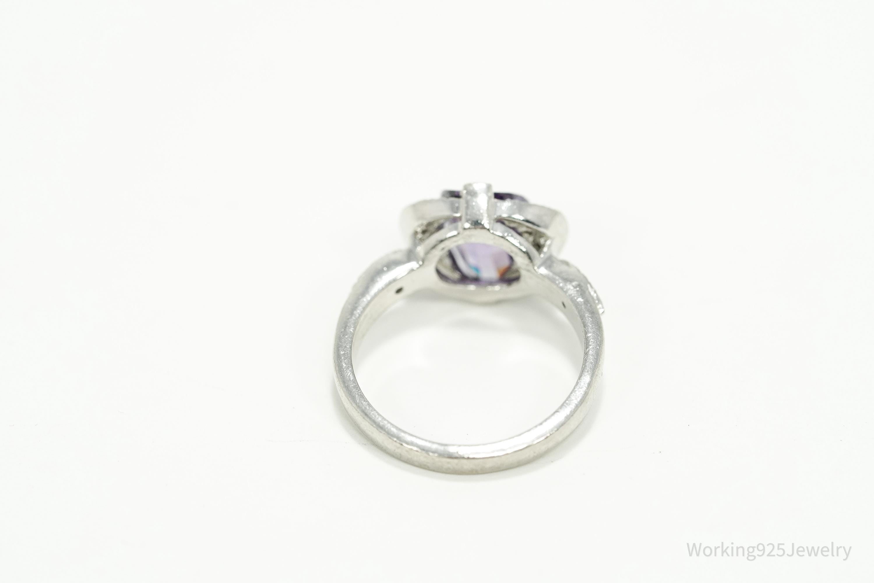 Vintage Amethyst & Cubic Zirconia Sterling Silver Ring - Size 6.5
