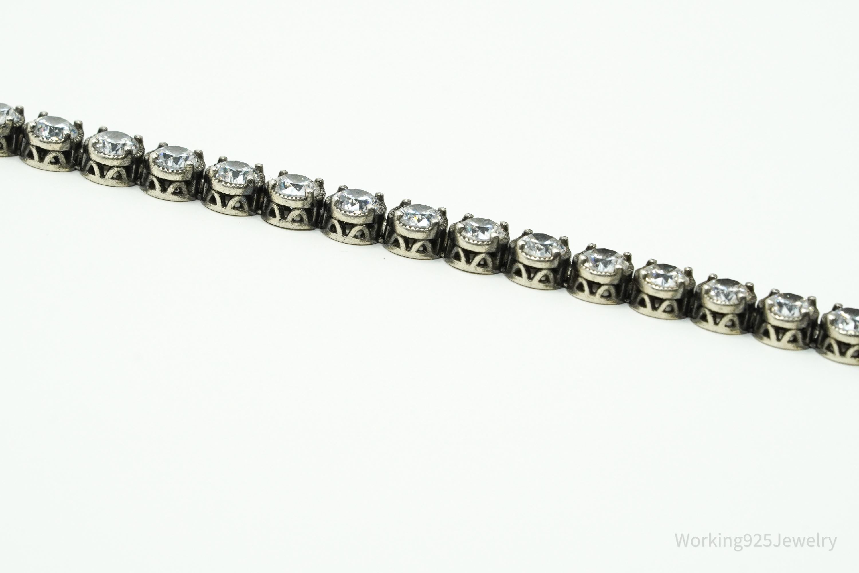 Vintage Platinum Clad Cubic Zirconia Sterling Silver Bracelet 8"