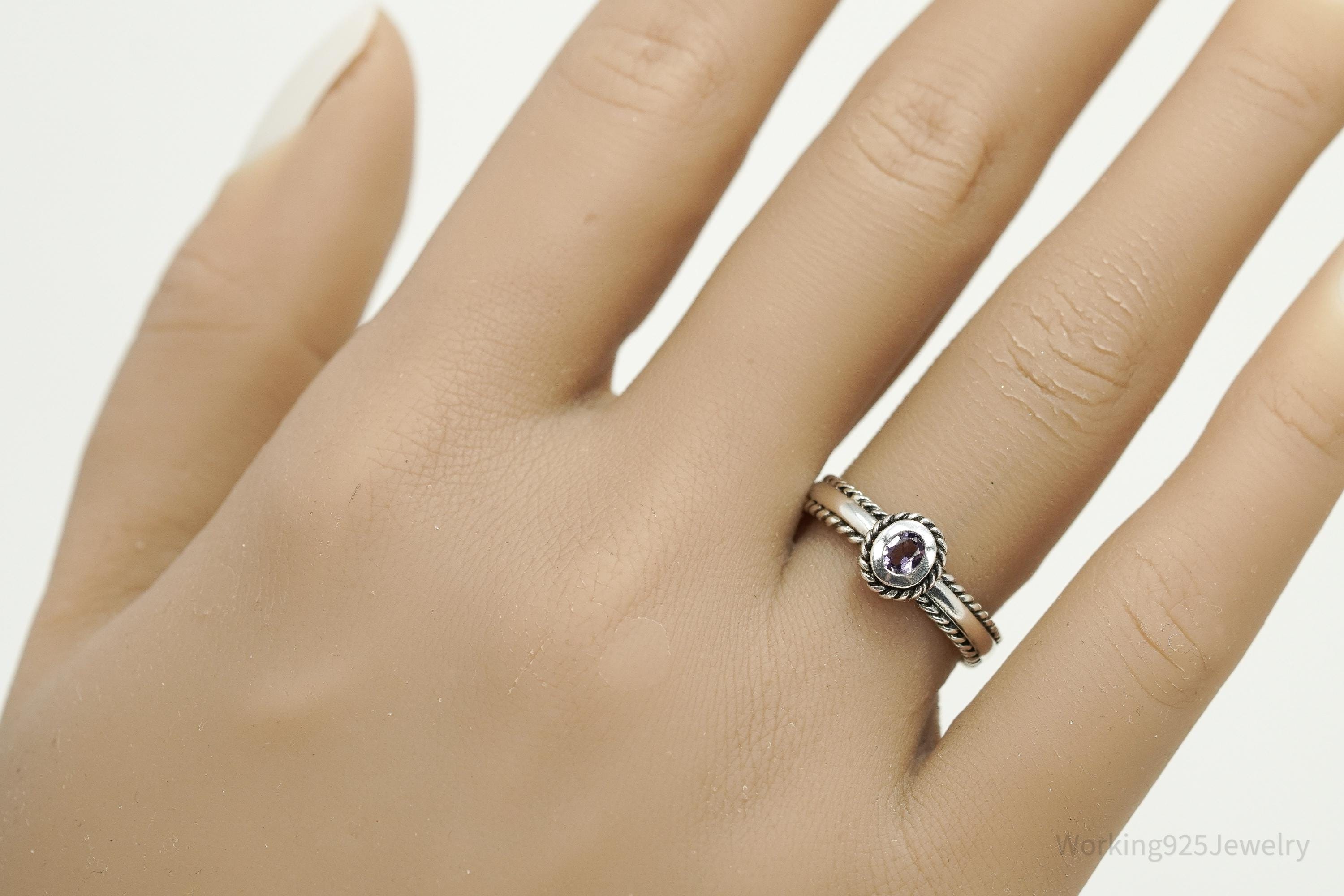 Vintage CNA Purple Amethyst Sterling Silver Ring - Size 7