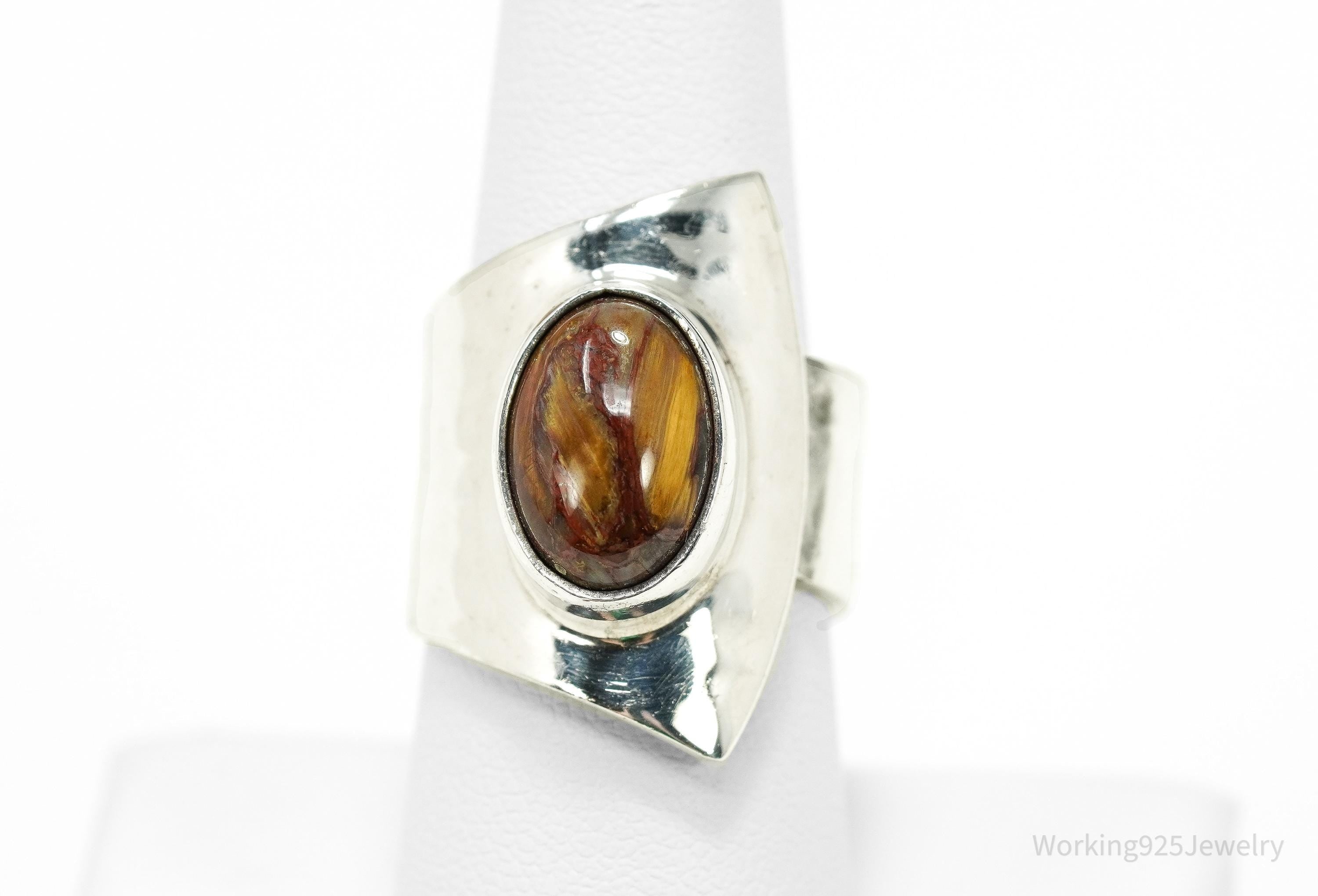 Vintage Mexico Dinouart Modernist Silver Ring Petrified Wood Size 8