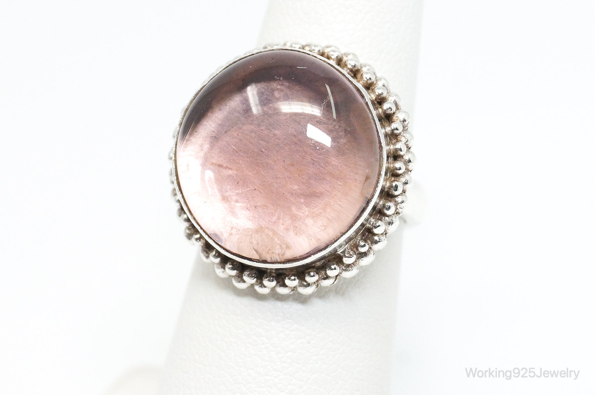 Vintage Large Purple Glass Modern Sterling Silver Ring - SZ 6