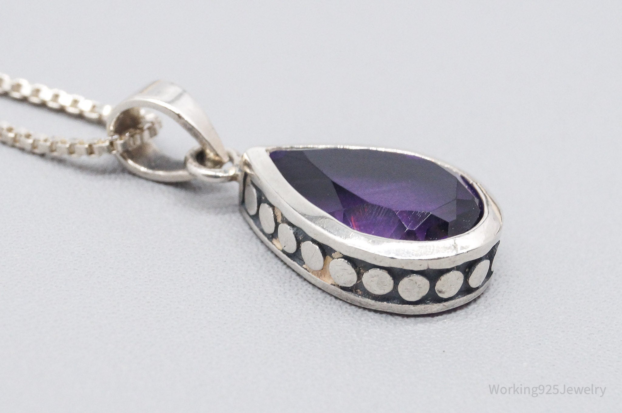 Vintage Purple Amethyst Sterling Silver Necklace - 20"