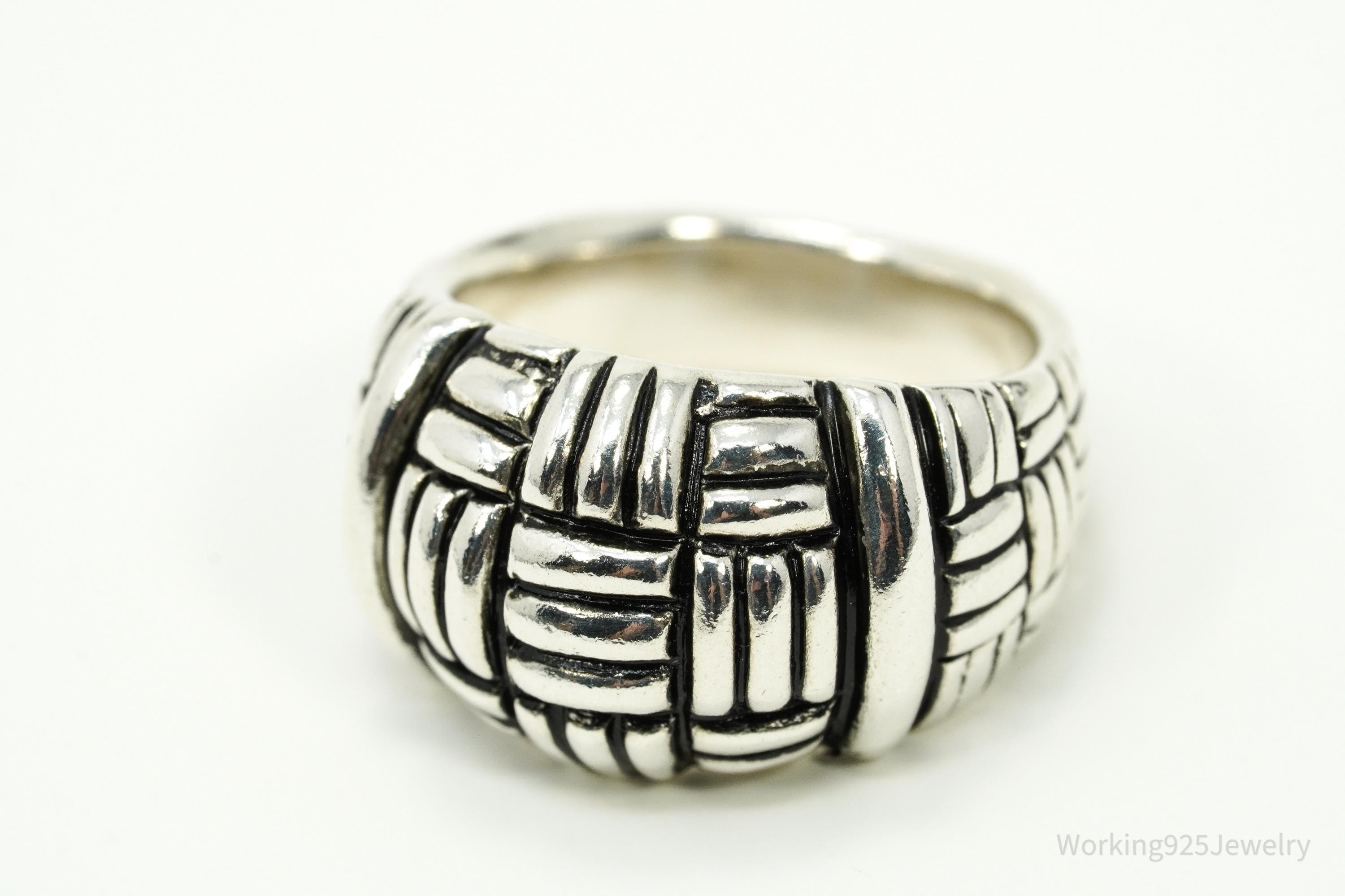 Vintage Joseph Esposito Sig Basket Weave Sterling Silver Band Ring - Size 6