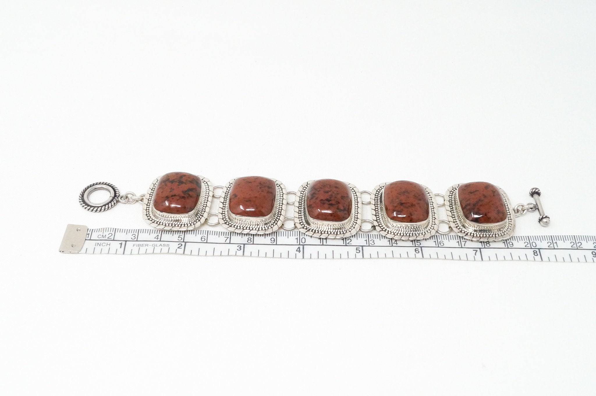 Vintage Mexico ATI Mahogany Obsidian Southwestern Sterling Silver Bracelet