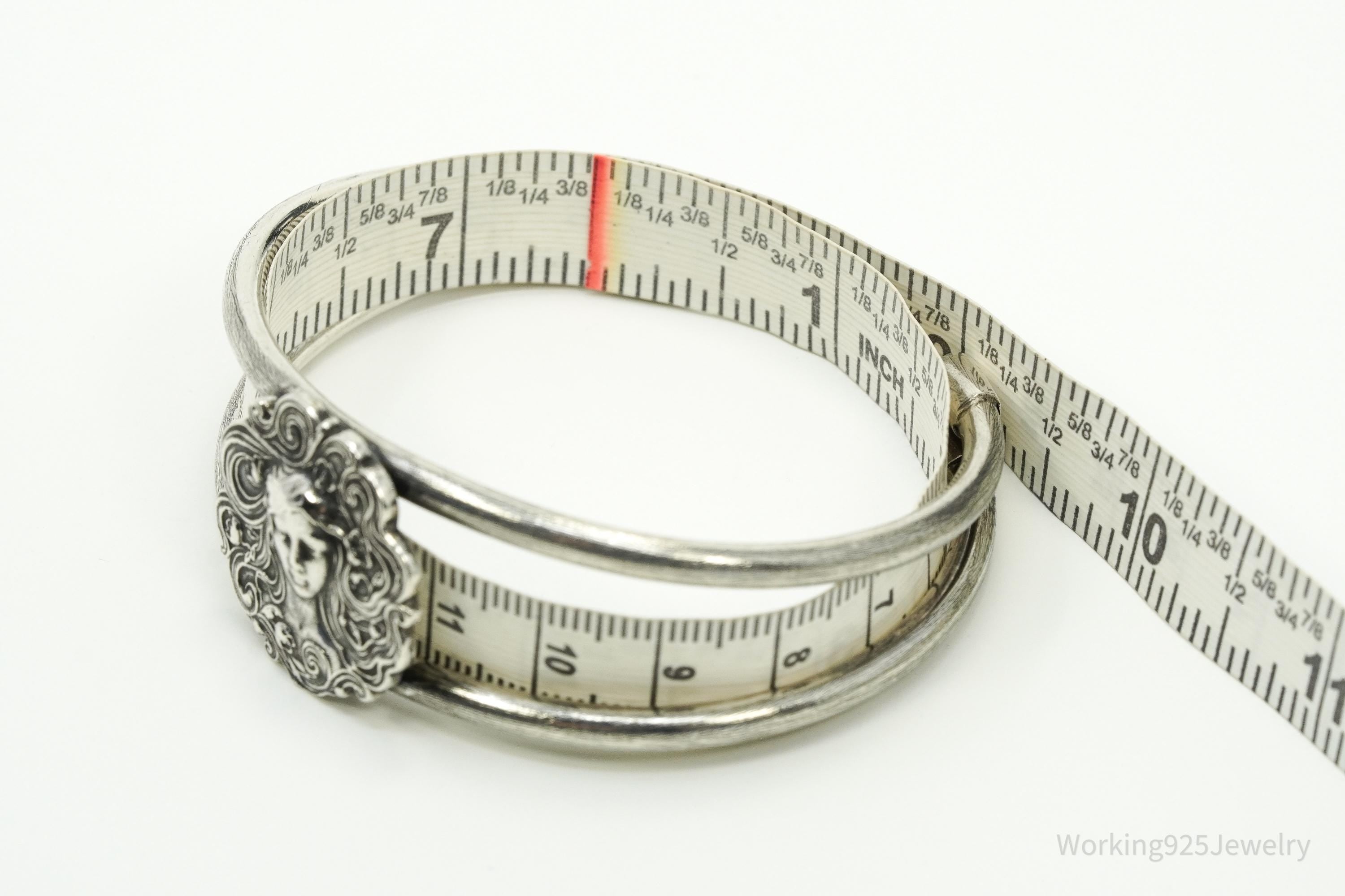 Vintage Art Nouveau Style Sterling Silver Cuff Bracelet 7.5"