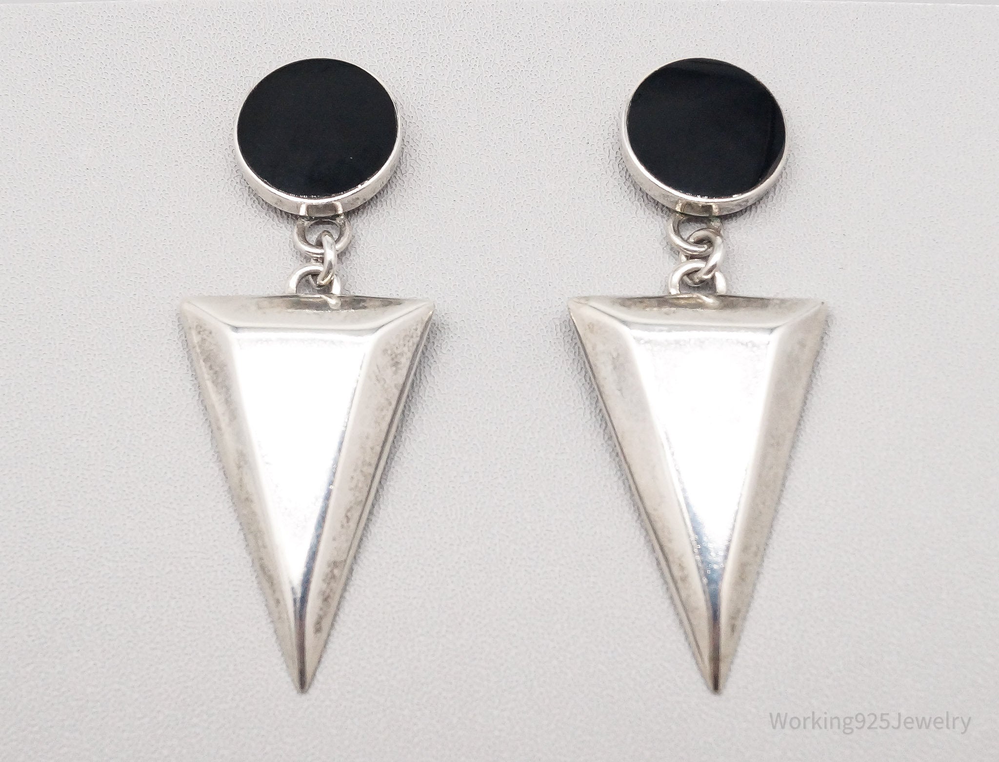 Vintage Modernist Black Onyx Sterling Silver Earrings