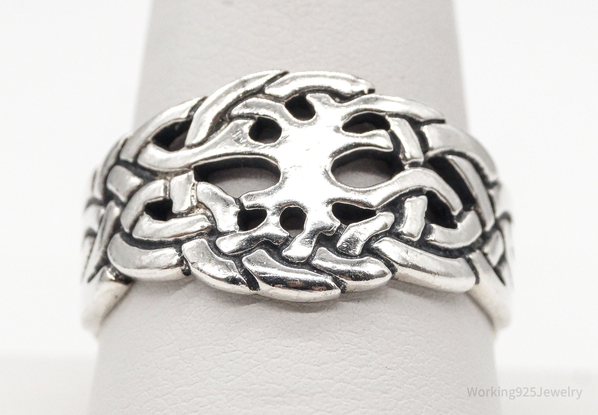 Vintage Tree Of Life Celtic Knot Design Sterling Silver Ring - Size 10