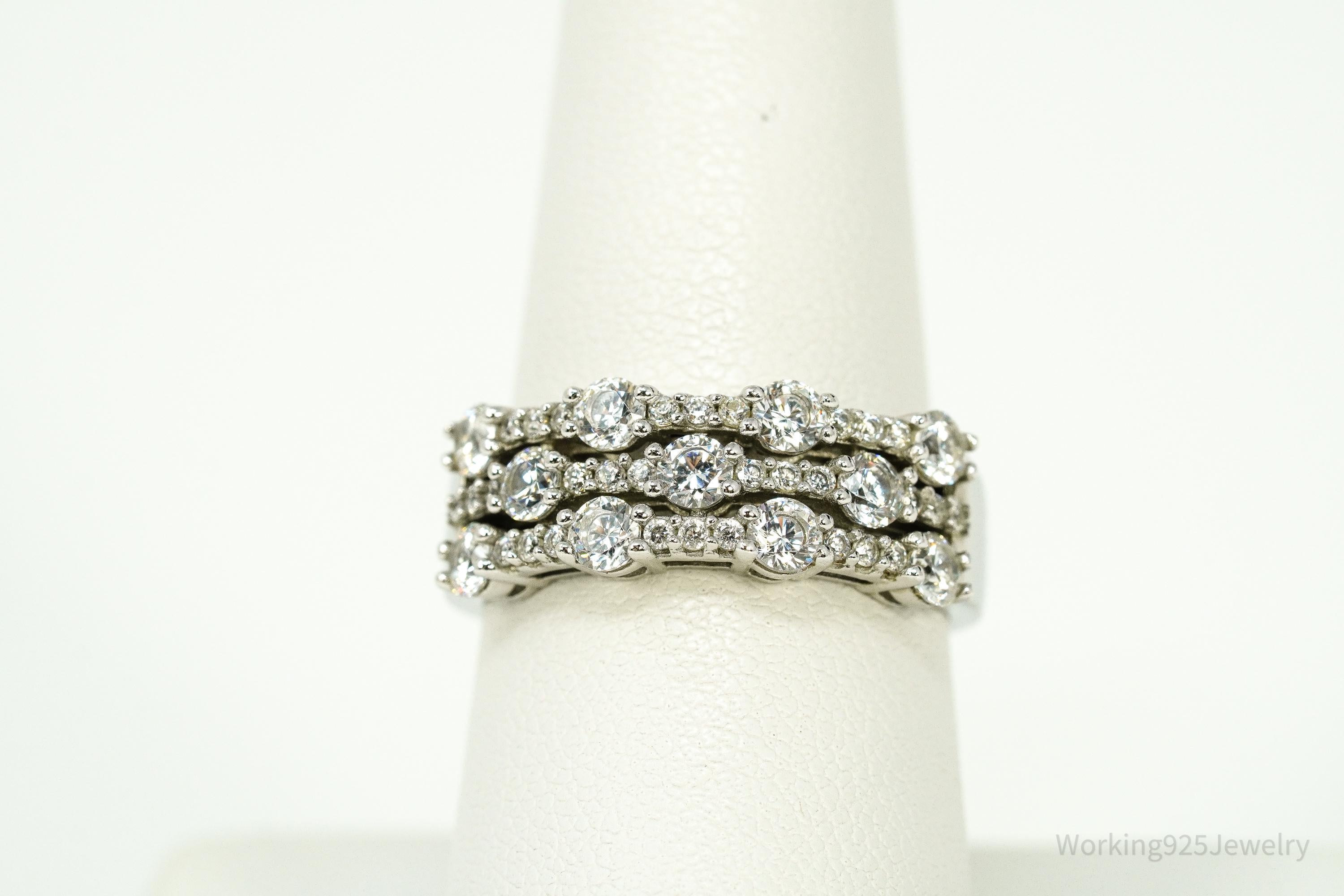 Vintage Cubic Zirconia Sterling Silver Band Ring - Size 8