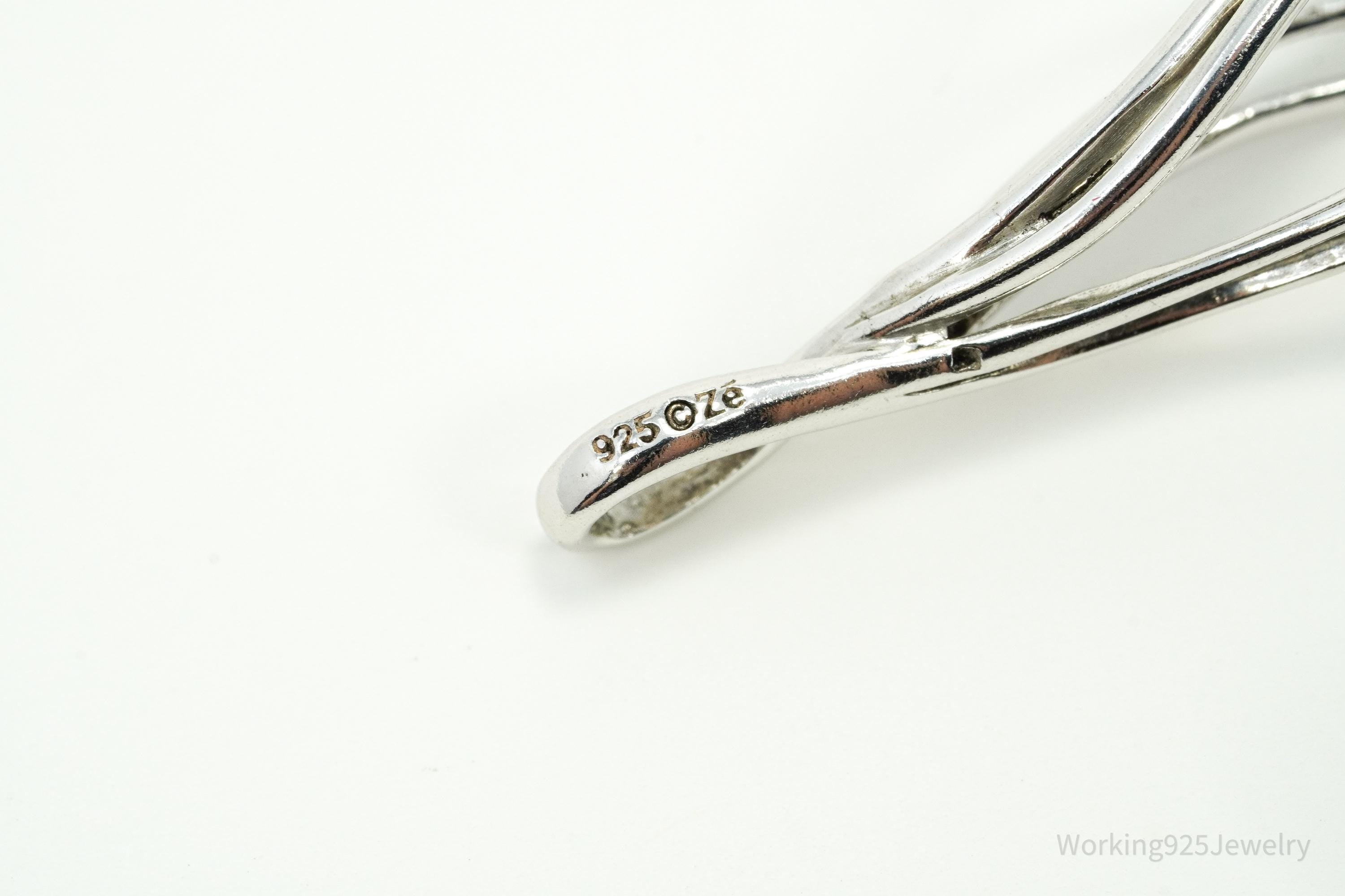 Vintage Designer Spiral Caged Black Onyx Sterling Silver Necklace Pendant