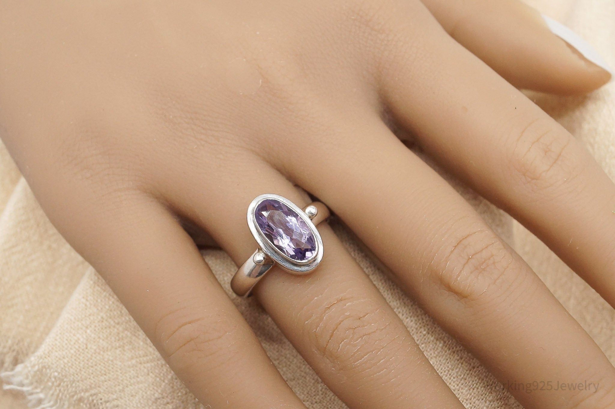 Vintage R & G Amethyst Sterling Silver Ring - Size 8.5