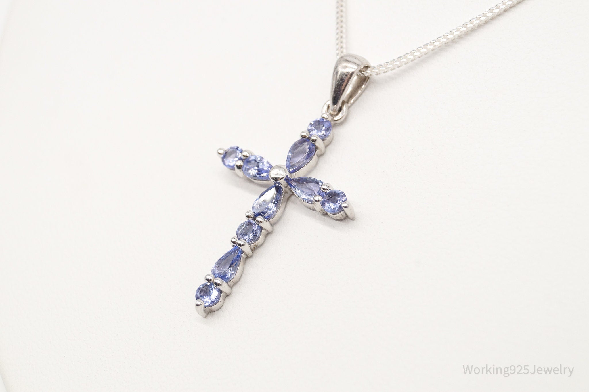 Vintage Iolite Cross Sterling Silver Necklace