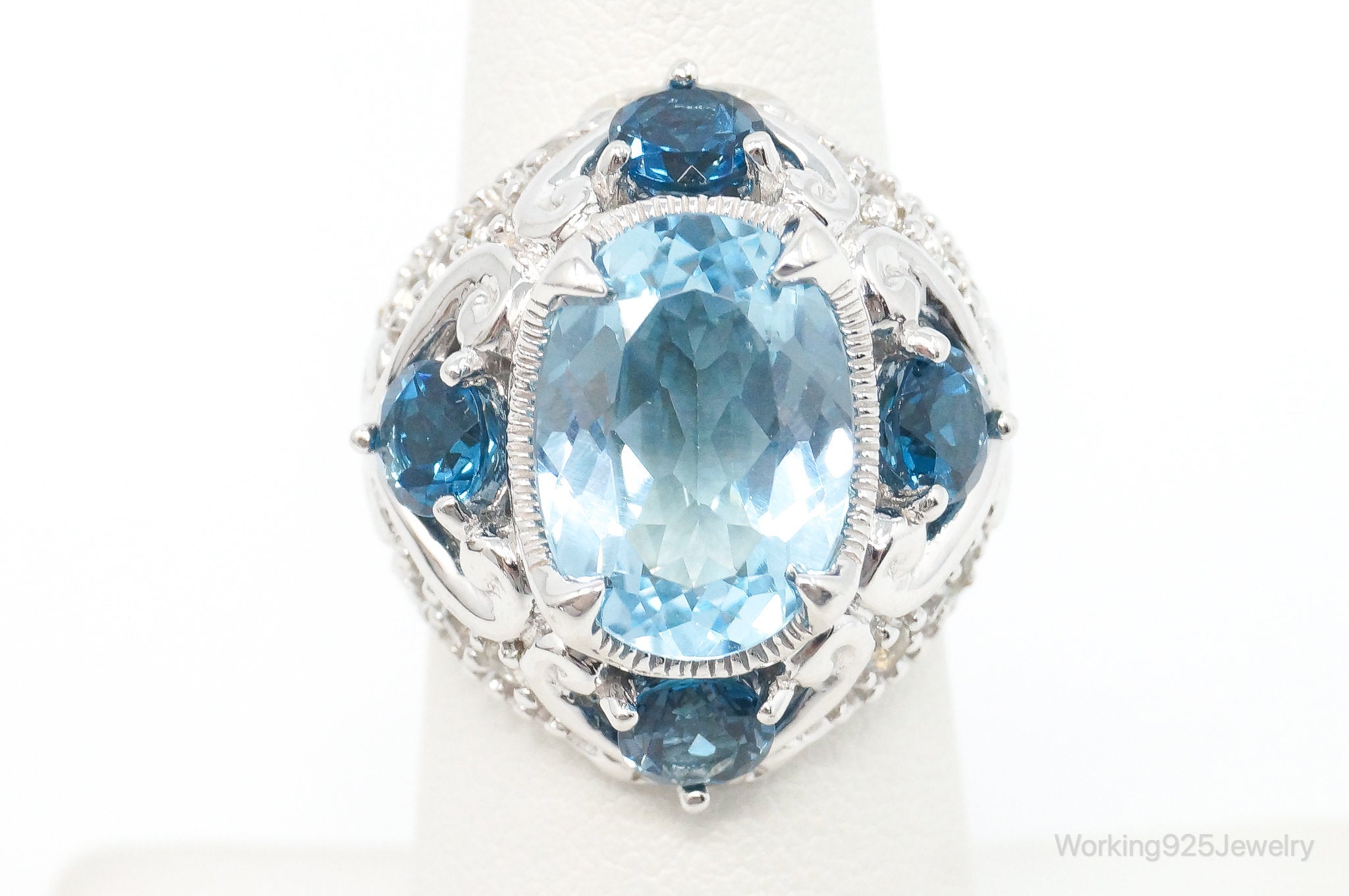 Vintage London Blue Topaz Cubic Zirconia Ring Sterling Silver - Size 6