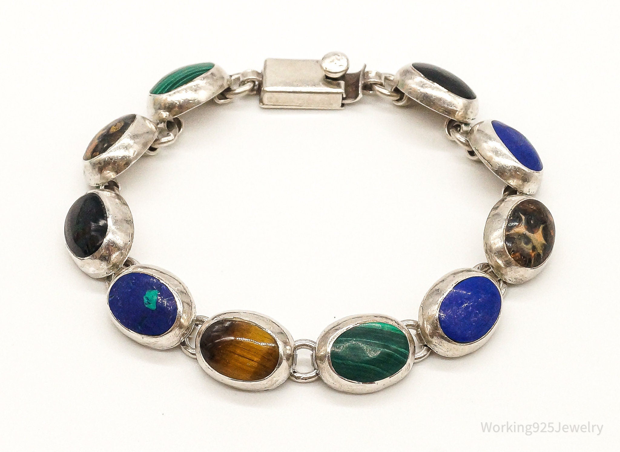 Vintage Mexico Designer Multi Gem Sterling Silver Bracelet