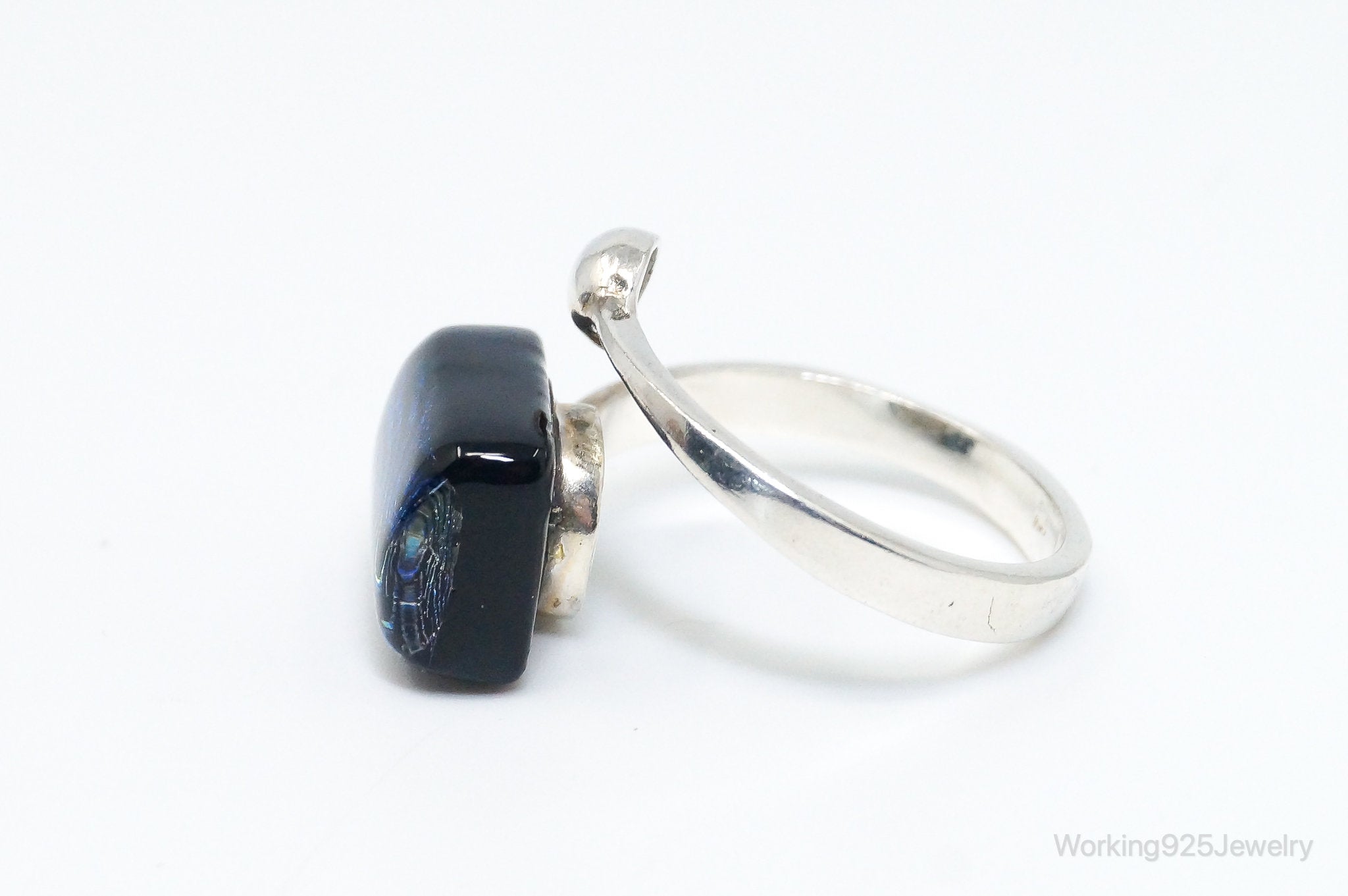 Vintage Dichroic Glass Sterling Silver Ring - Size 8.25 Adjustable