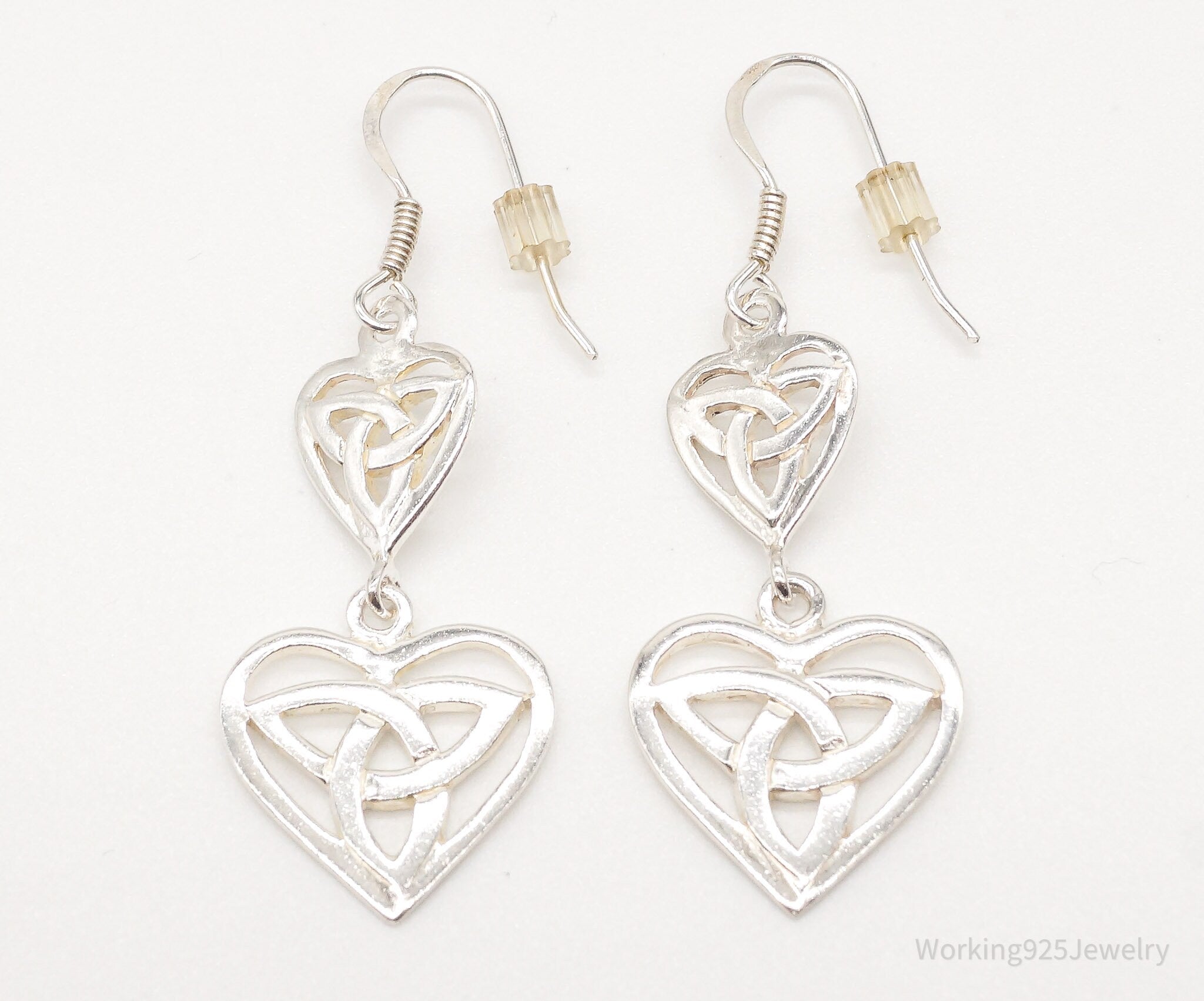 Vintage Celtic Trinity Knot Hearts Sterling Silver Earrings