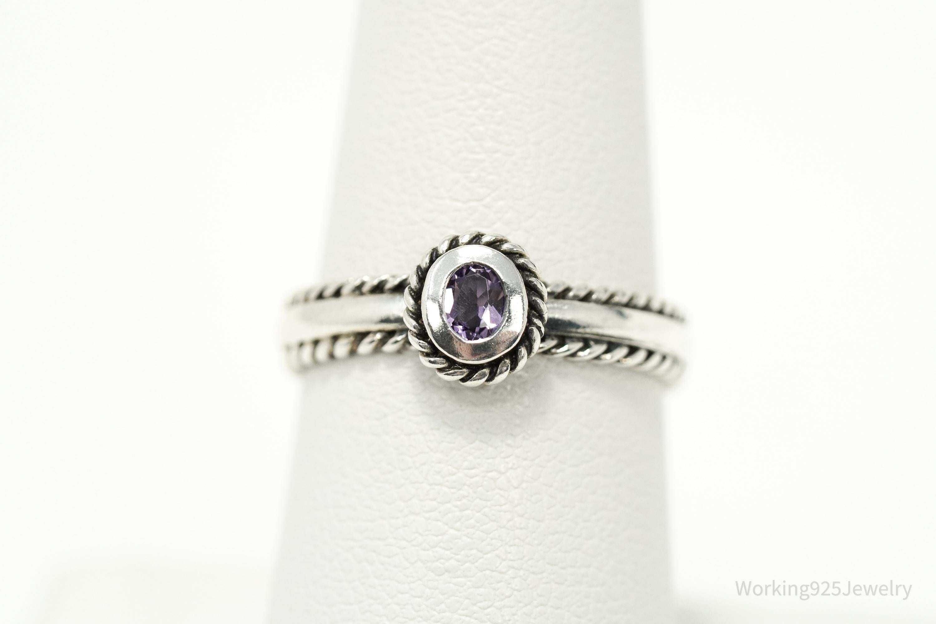 Vintage CNA Purple Amethyst Sterling Silver Ring - Size 7