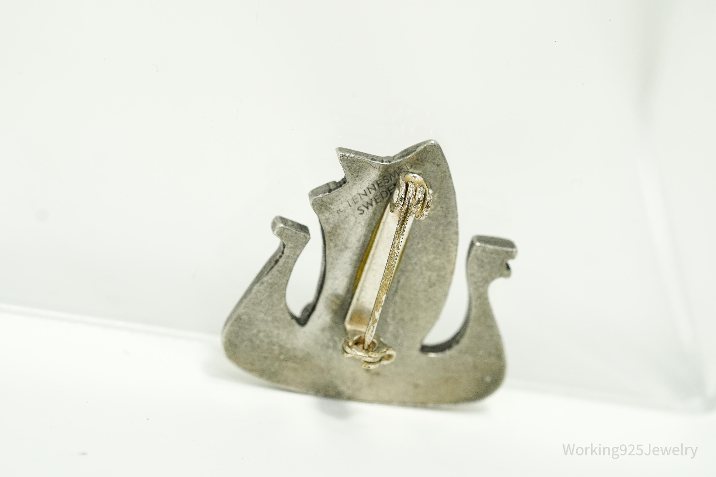 Vintage 1960s Swedish Modernist R. Tennesmed Pewter Viking Ship Brooch Pin