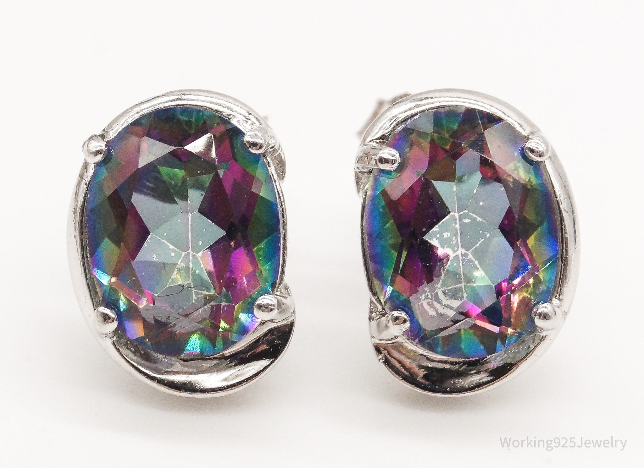 Vintage Mystic Topaz Sterling Silver Stud Post Earrings