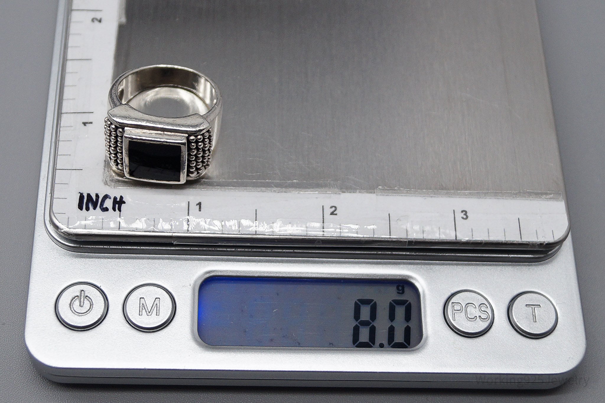 Vintage Black Onyx Modernist Style Sterling Silver Ring - Size 8