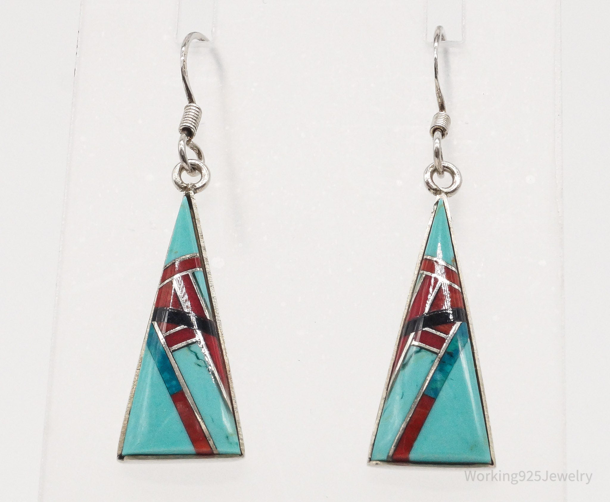 Vintage Native American Multi Gemstone Sterling Silver Earrings