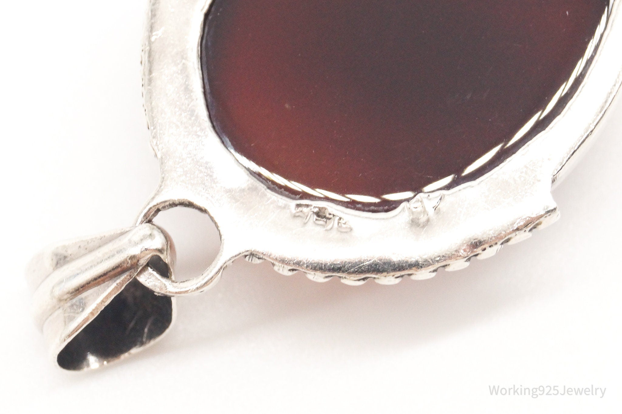 Vintage Large Red Agate Sterling Silver Pendant