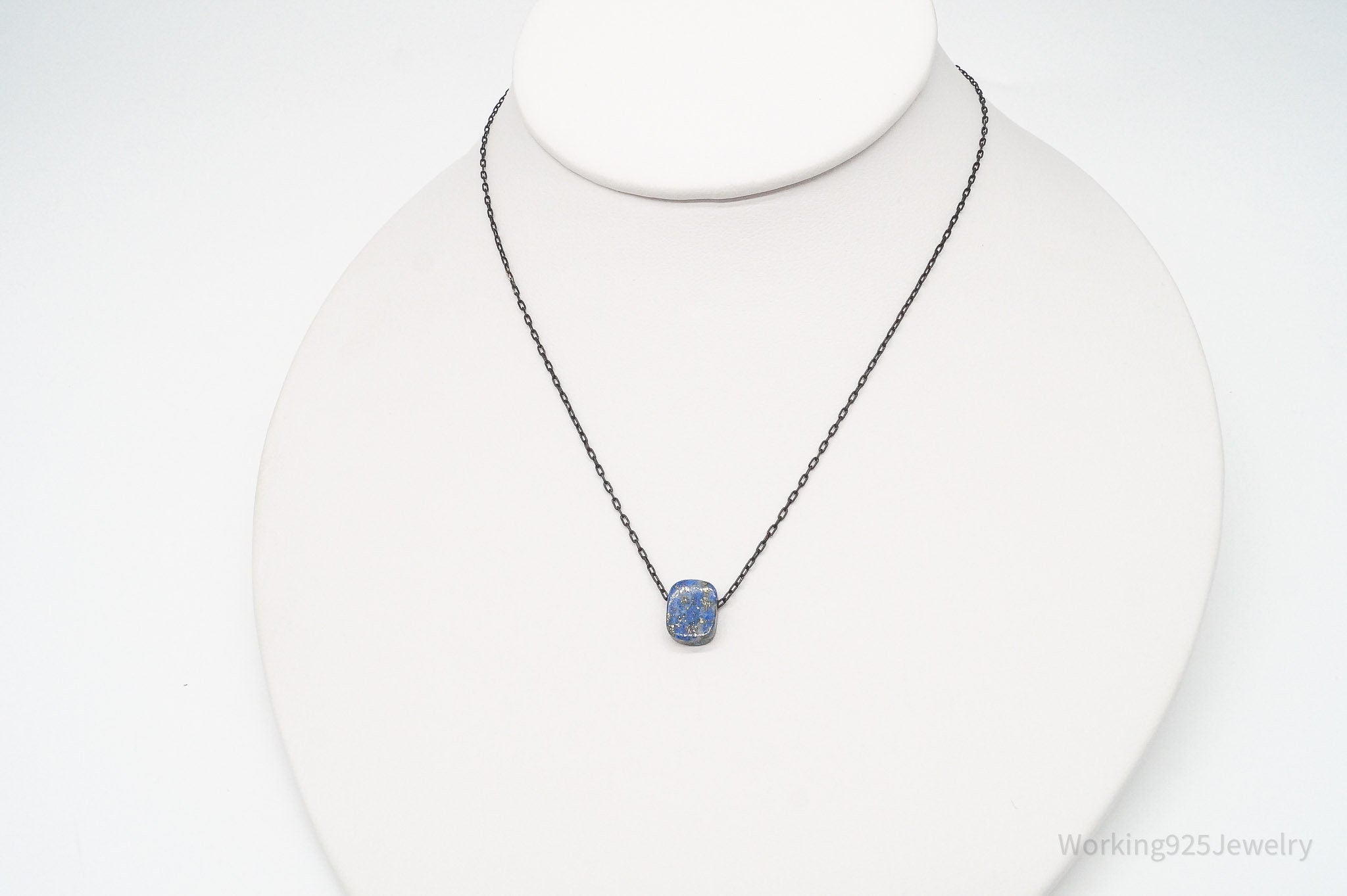 Lapis Lazuli Black Sterling Silver Necklace 15"