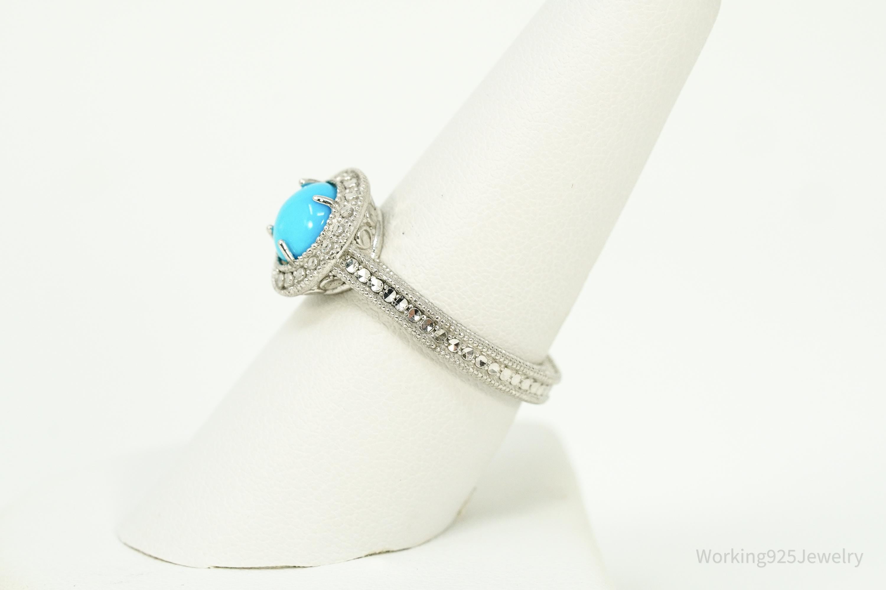 Vintage Blue Turquoise Sterling Silver Ring Size 8