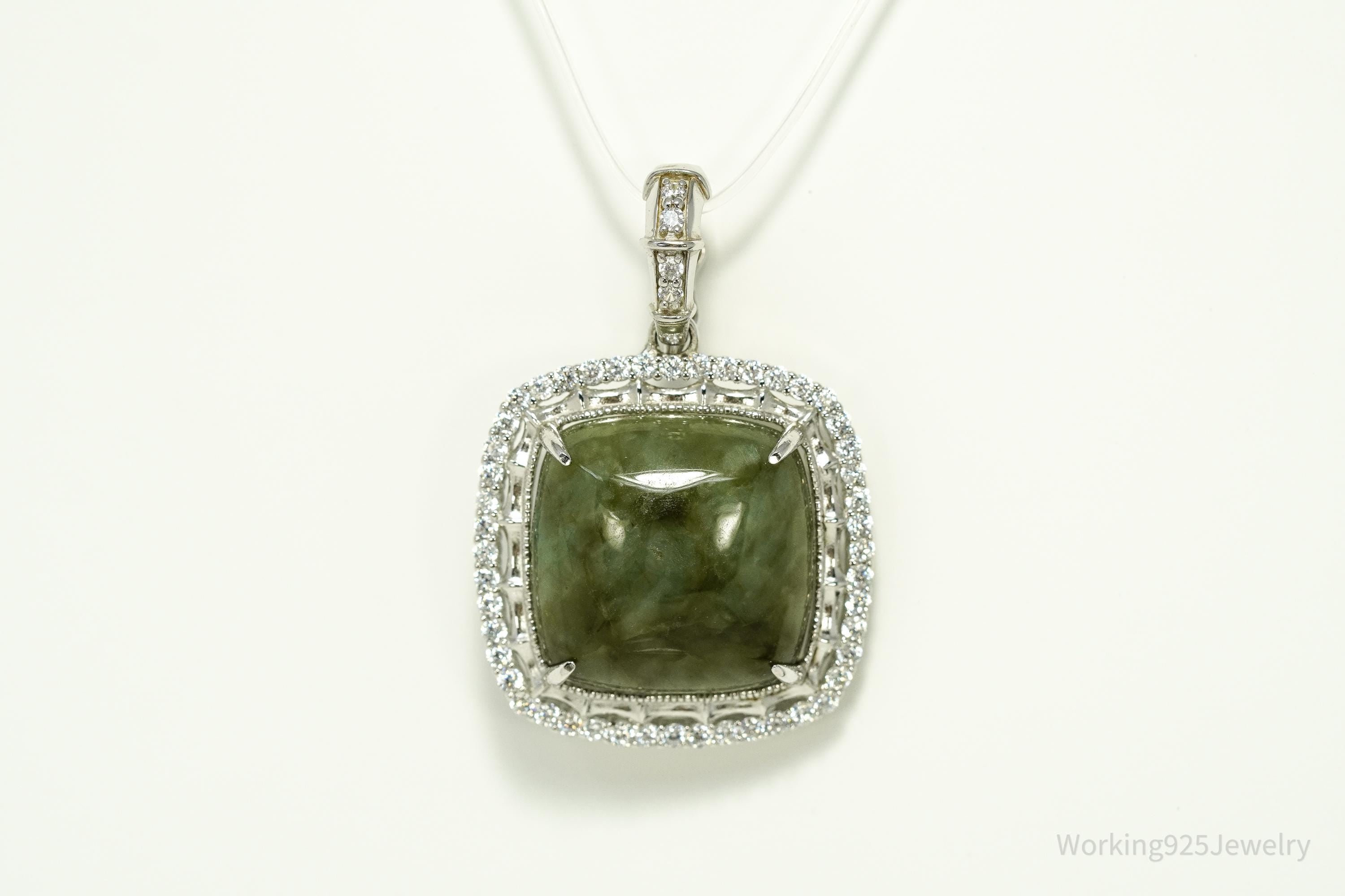 Vintage PAJ Jade & Cubic Zirconia Sterling Silver Pendant
