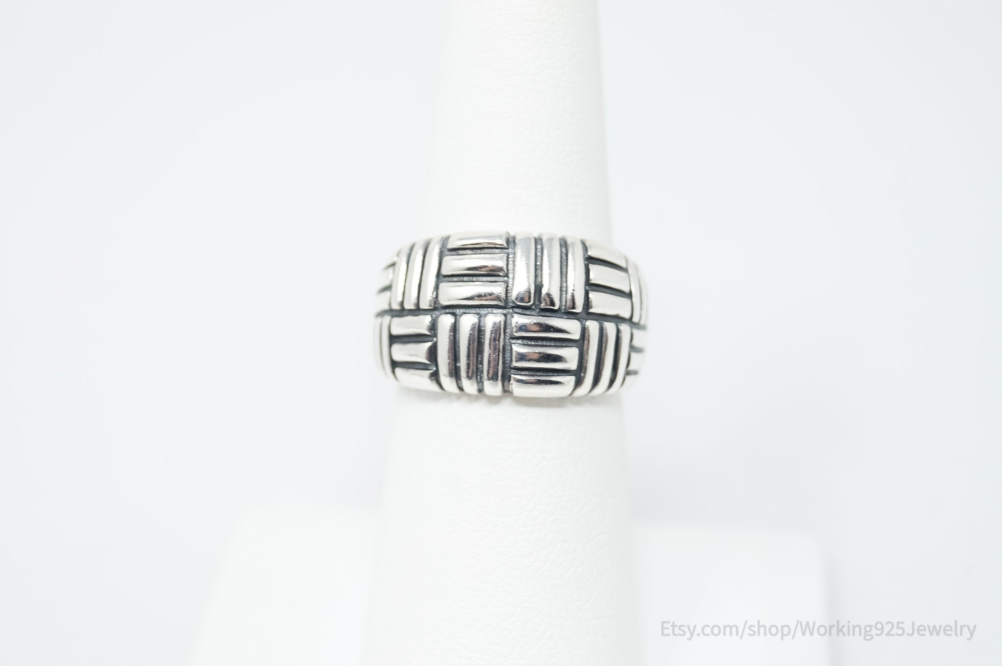 Vintage Modern Sleek Basket Weave Western Ring Sterling Silver - Size 6.75