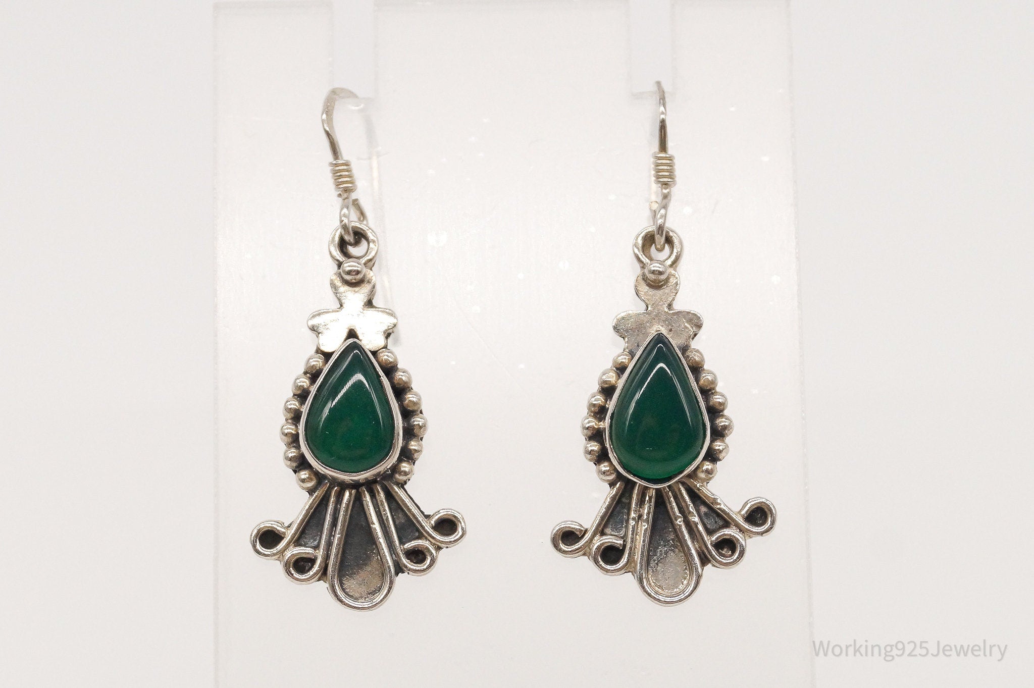 Vintage Green Onyx Sterling Silver Earrings