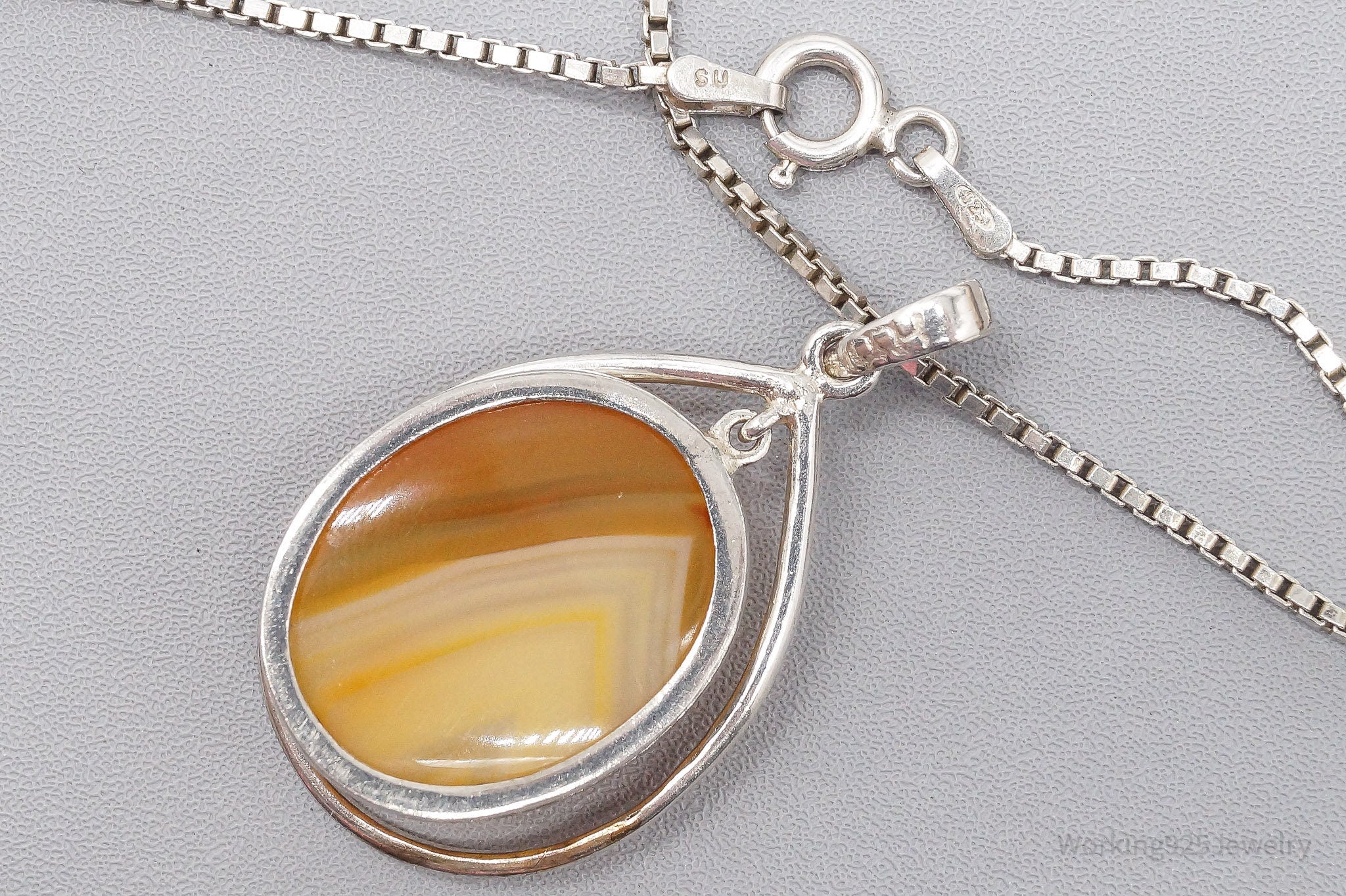Vintage Large Orange Agate Sterling Silver Necklace 24"