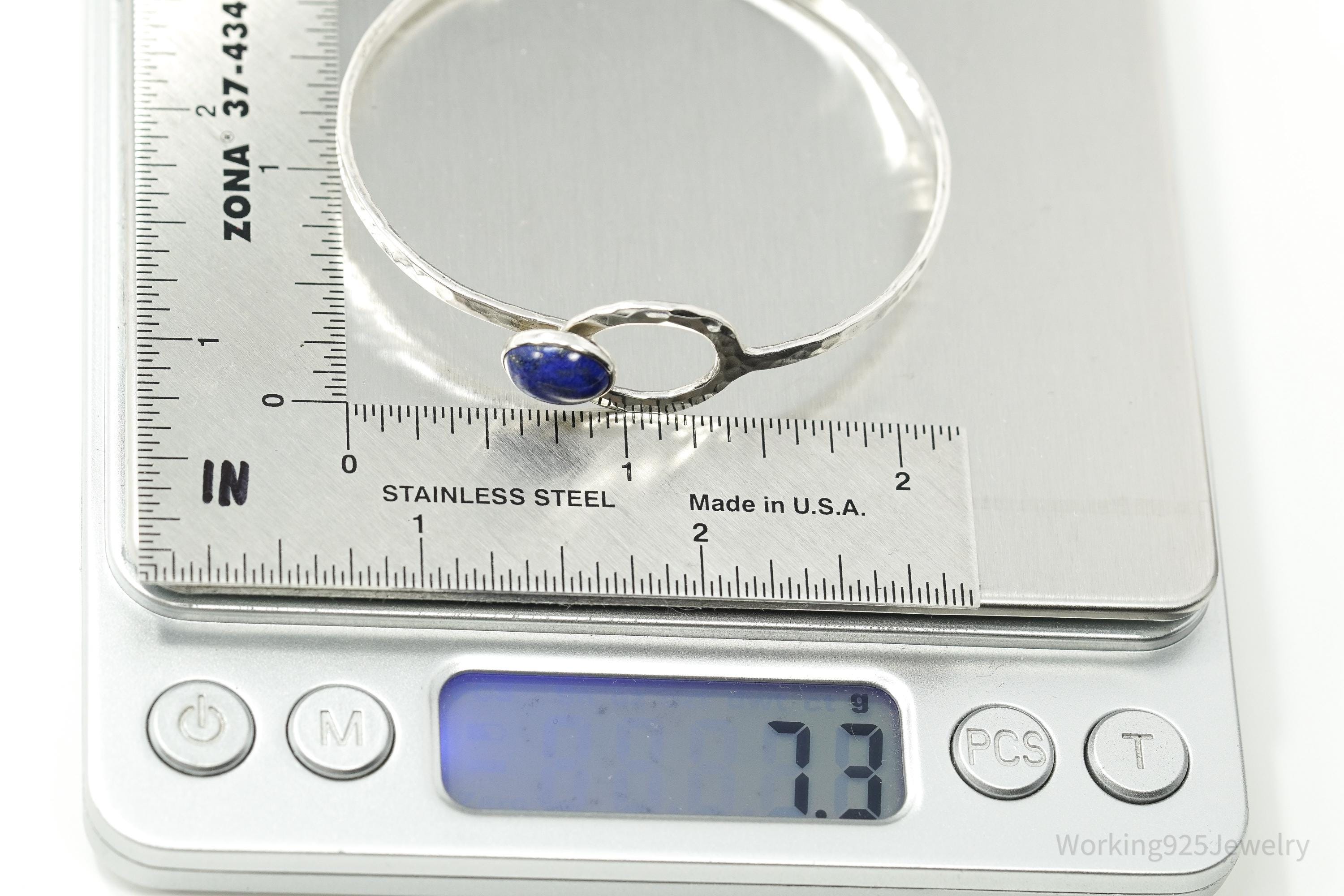Holcombe Modernist Style Blue Lapis Lazuli Sterling Silver Bracelet - 6 3/8"
