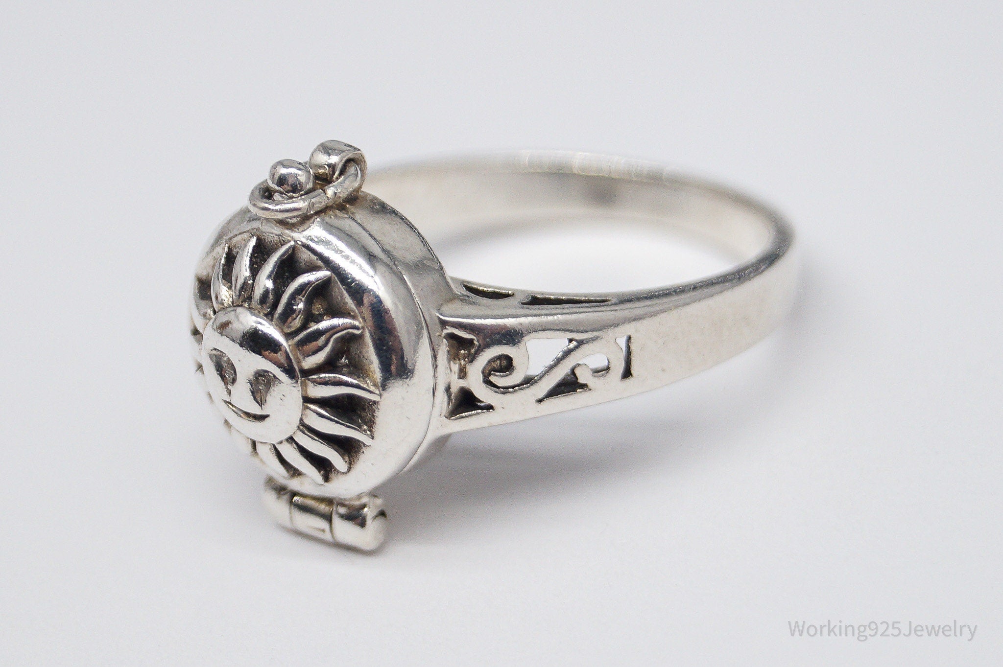 Vintage Boma Sun Face Locket Sterling Silver Ring - Size 7.5