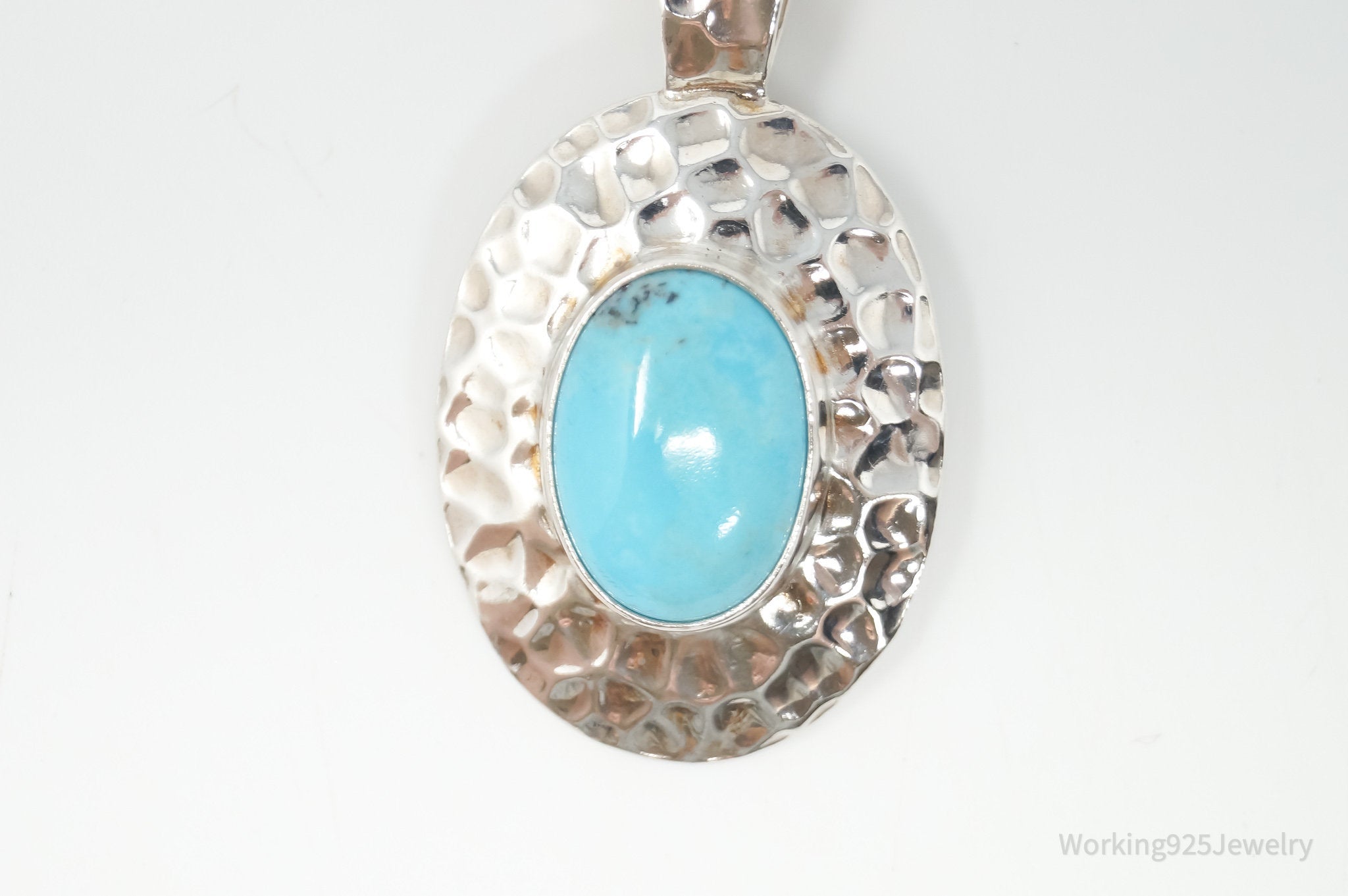 Vintage Southwestern Turquoise Hammered Sterling Silver Necklace Pendant