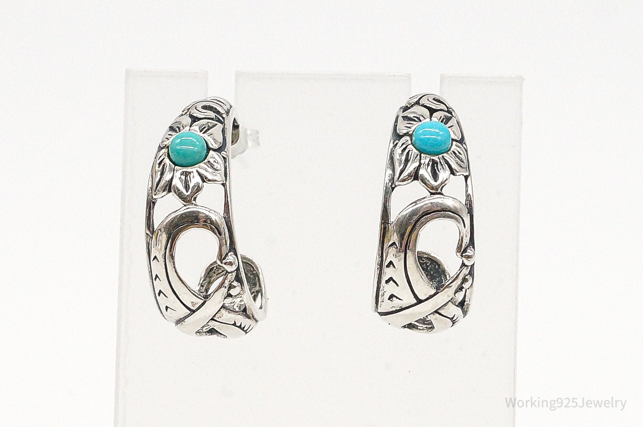 Western Designer Carolyn Pollack Turquoise Sterling Silver Hoop Earrings