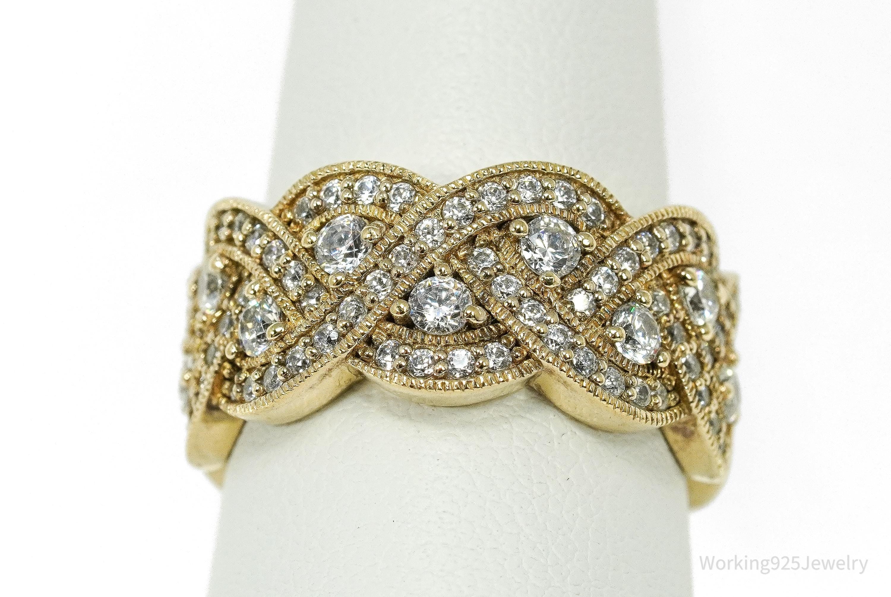 Vintage Cubic Zirconia Gold Vermeil Sterling Silver Band Ring - Size 8