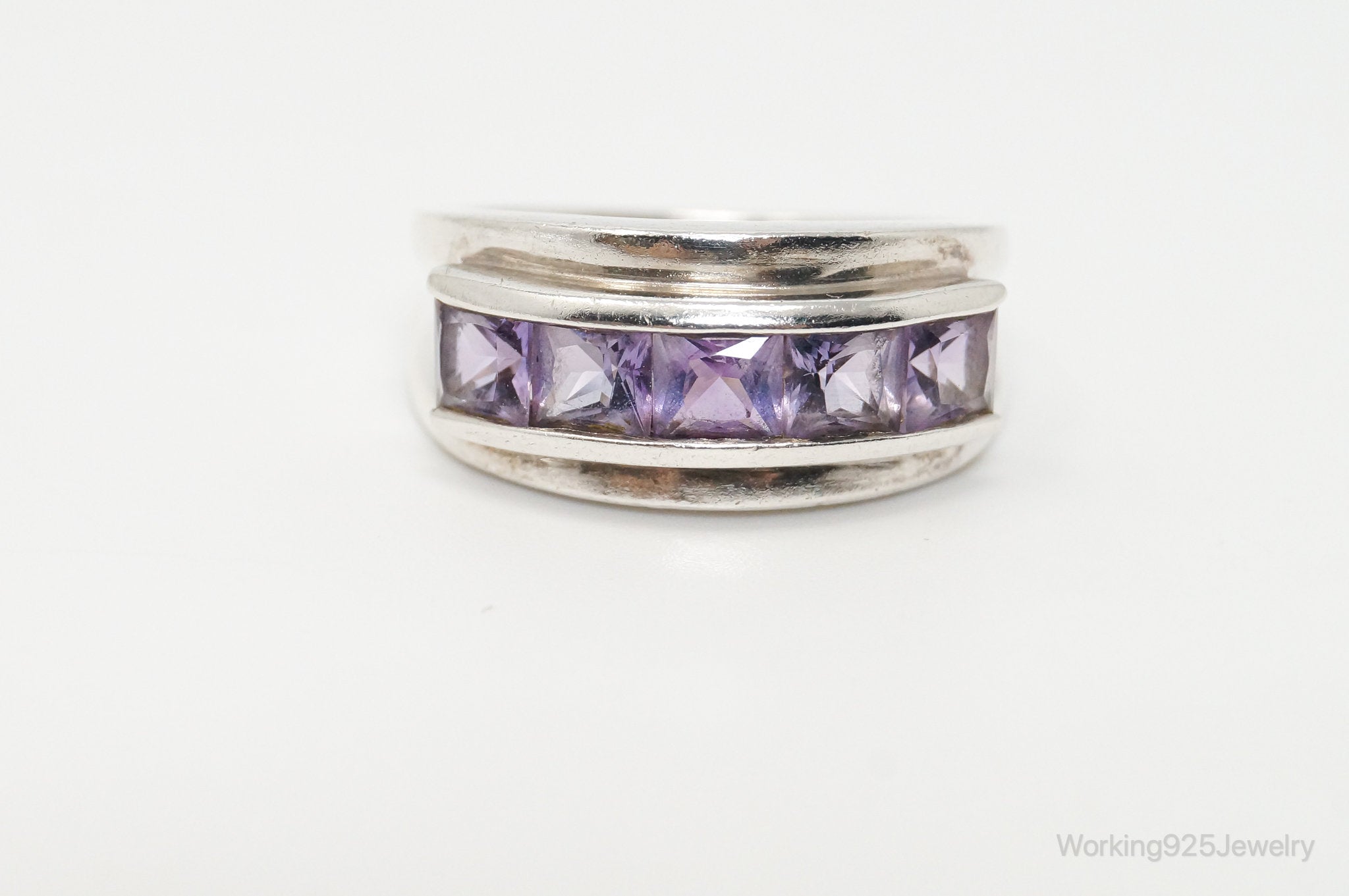Vintage Art Deco Amethyst Sterling Silver Ring - Sz 6