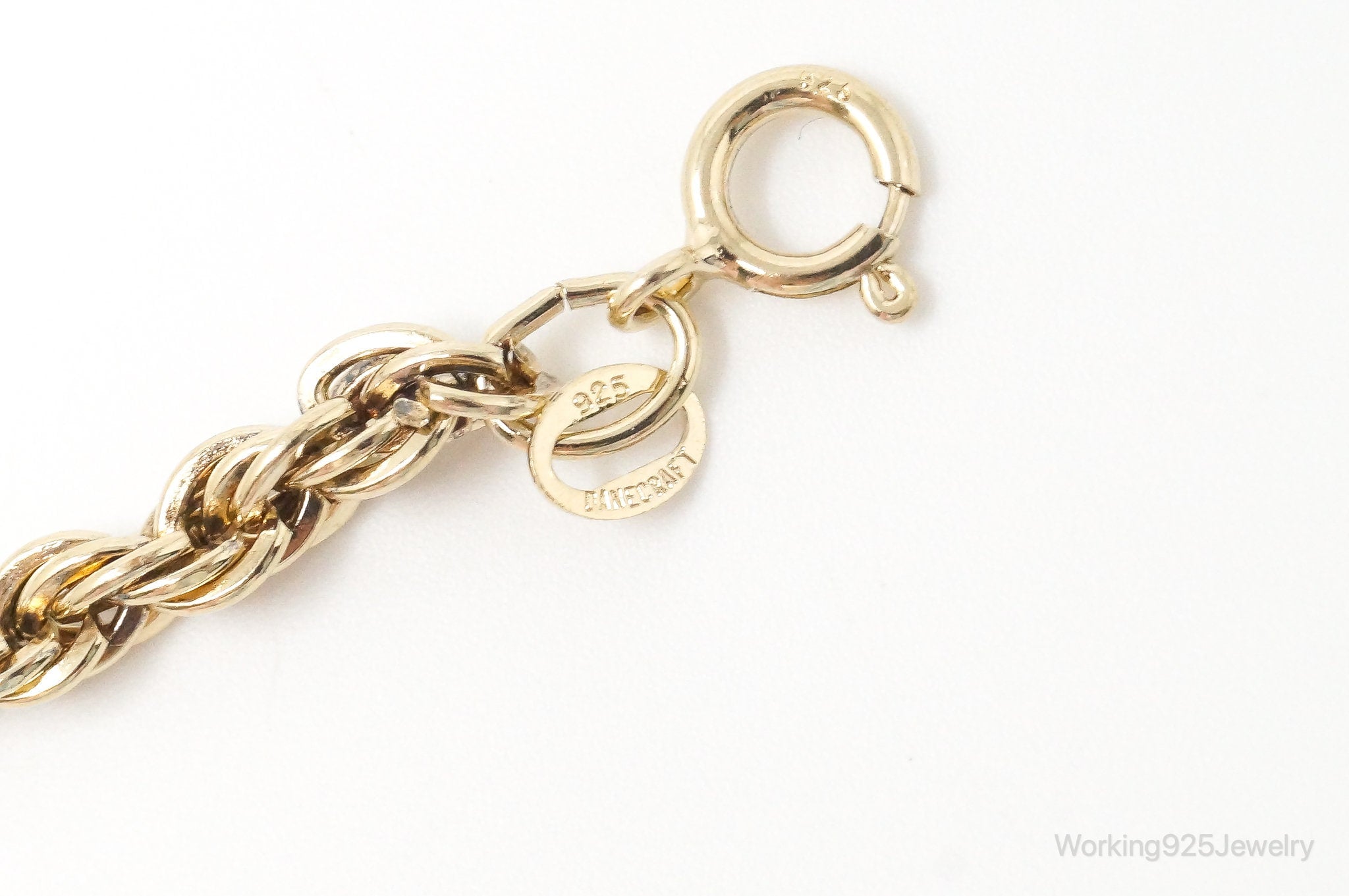 Rare Vintage Danecraft Rope Chain Gold Vermeil Sterling Silver Bracelet