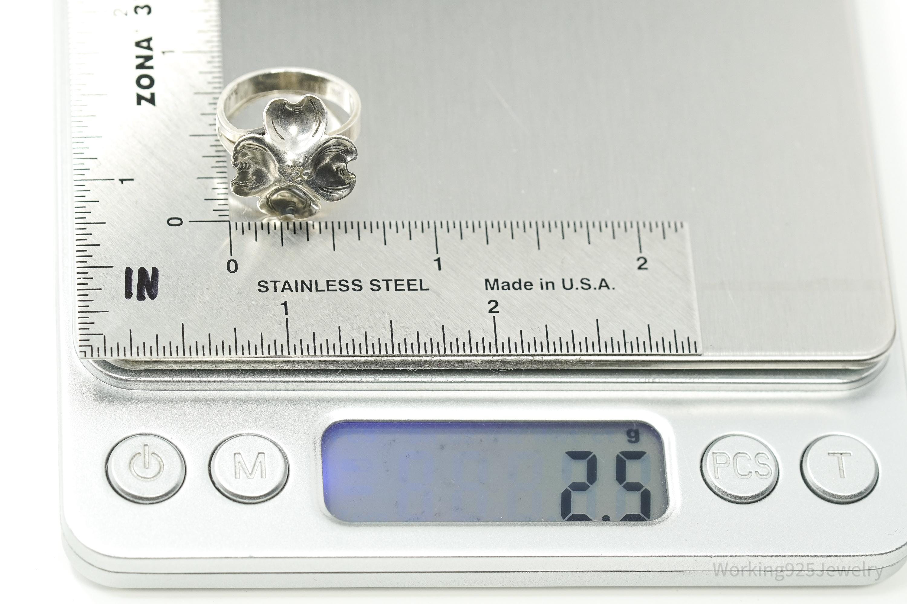 Vintage Designer NYE Dogwood Flower Sterling Silver Ring - Adjustable Size 5.5