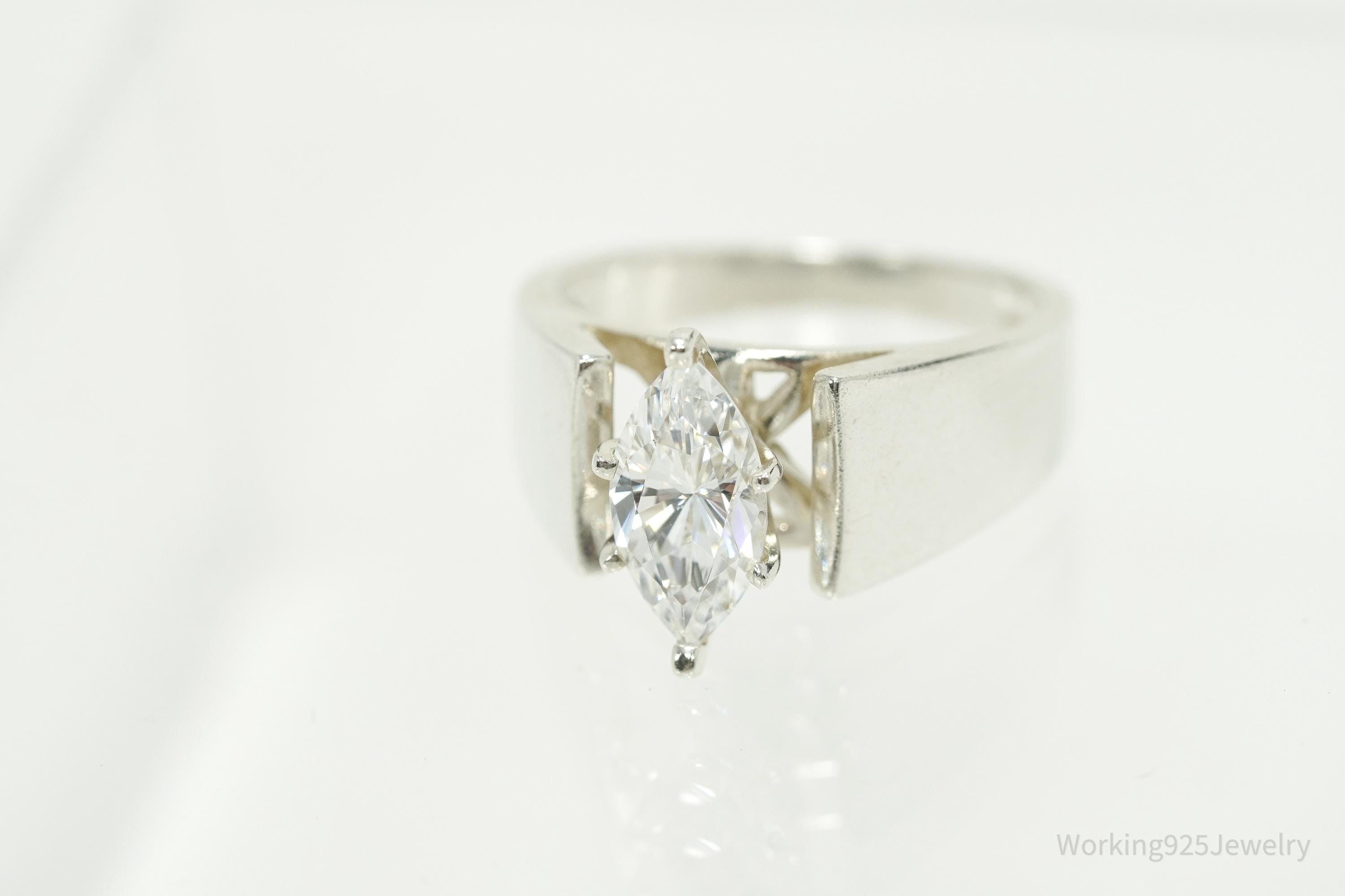 Vintage Diamonique Cubic Zirconia Sterling Silver Ring - Size 8.75