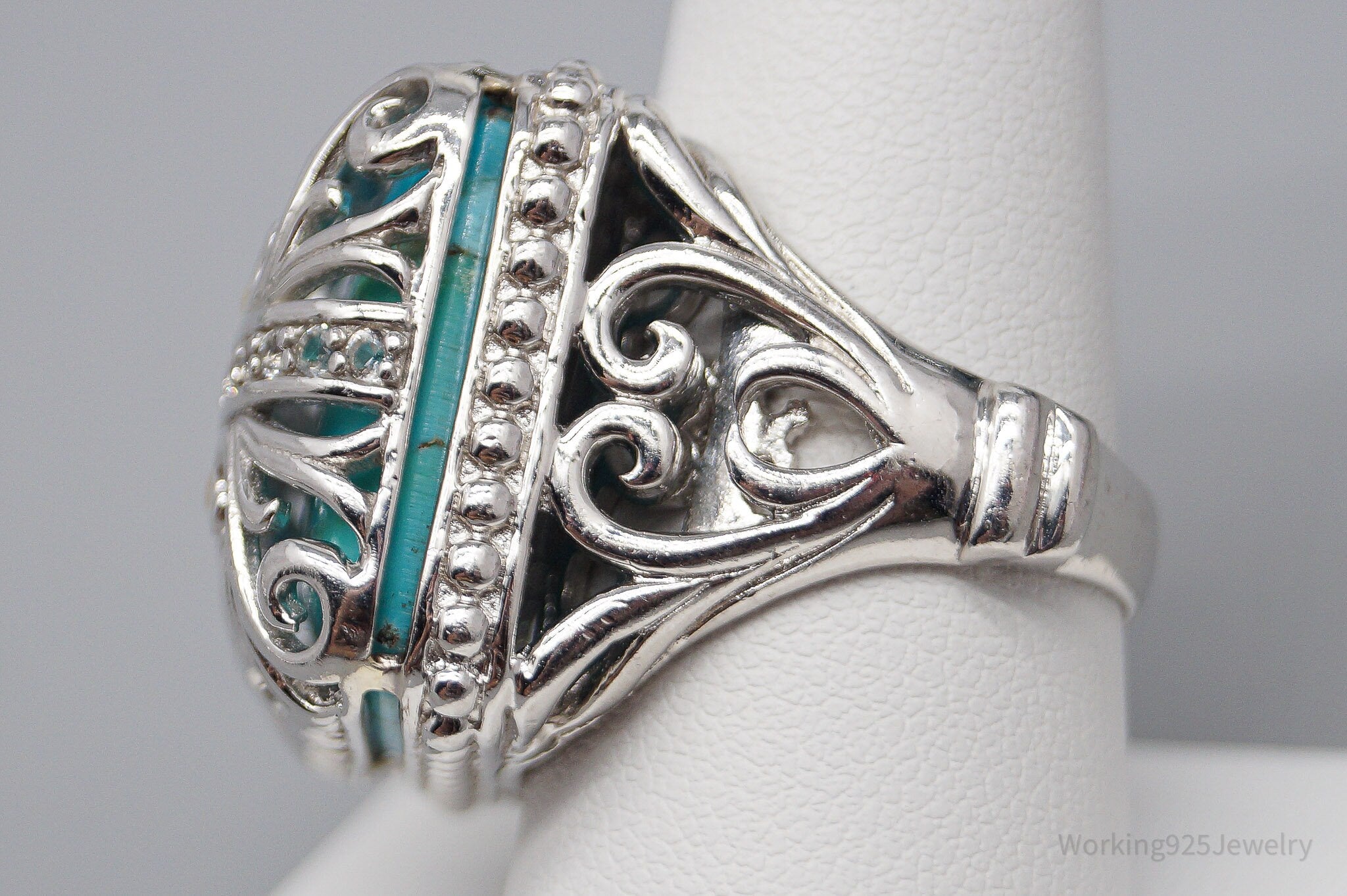 JTV DP Turquoise White Zircon Gold Sterling Silver Ring - Size 9