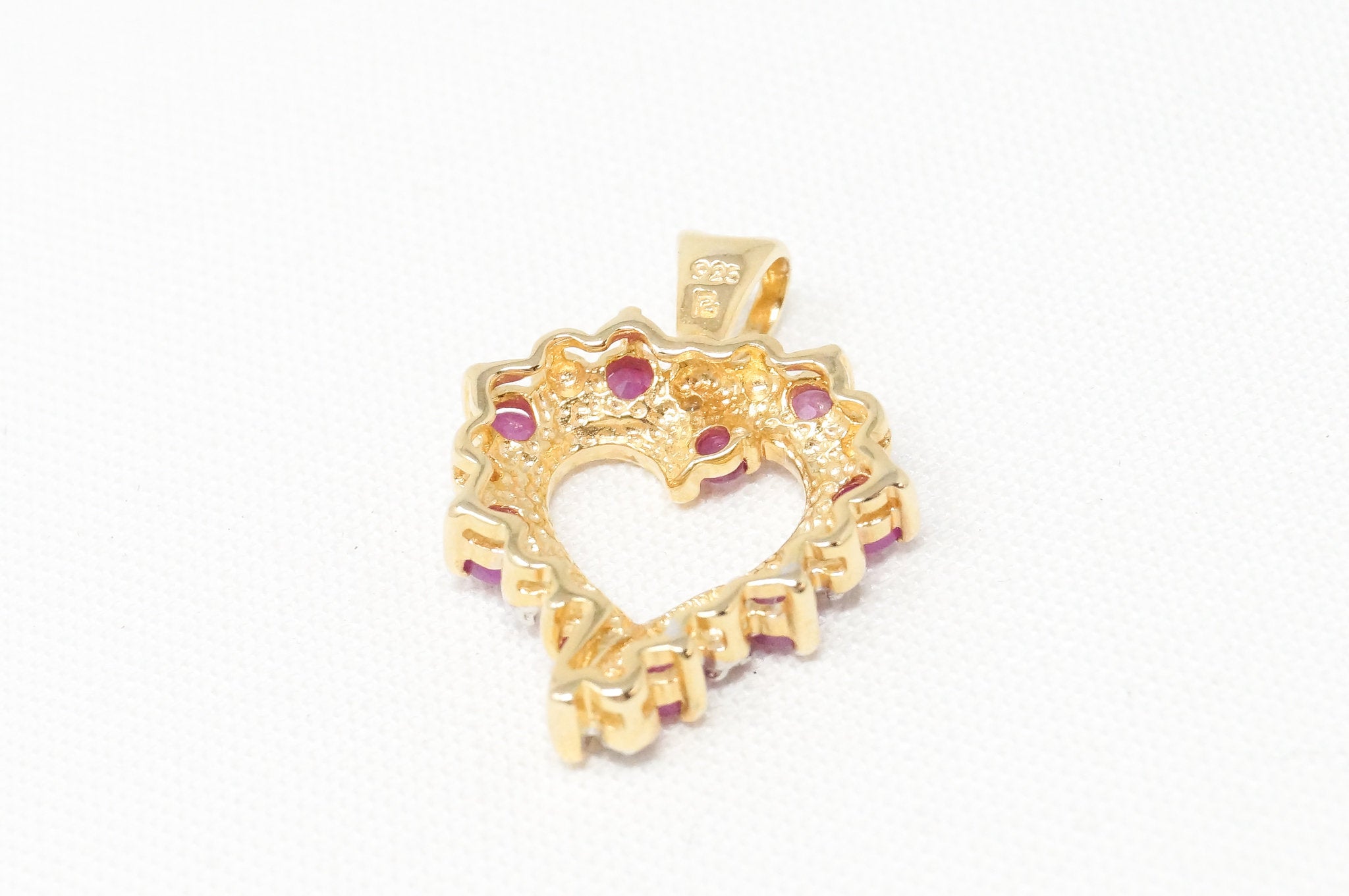 Vintage Ruby Heart Cubic Zirconia Gold Vermeil Sterling Silver Necklace Pendant