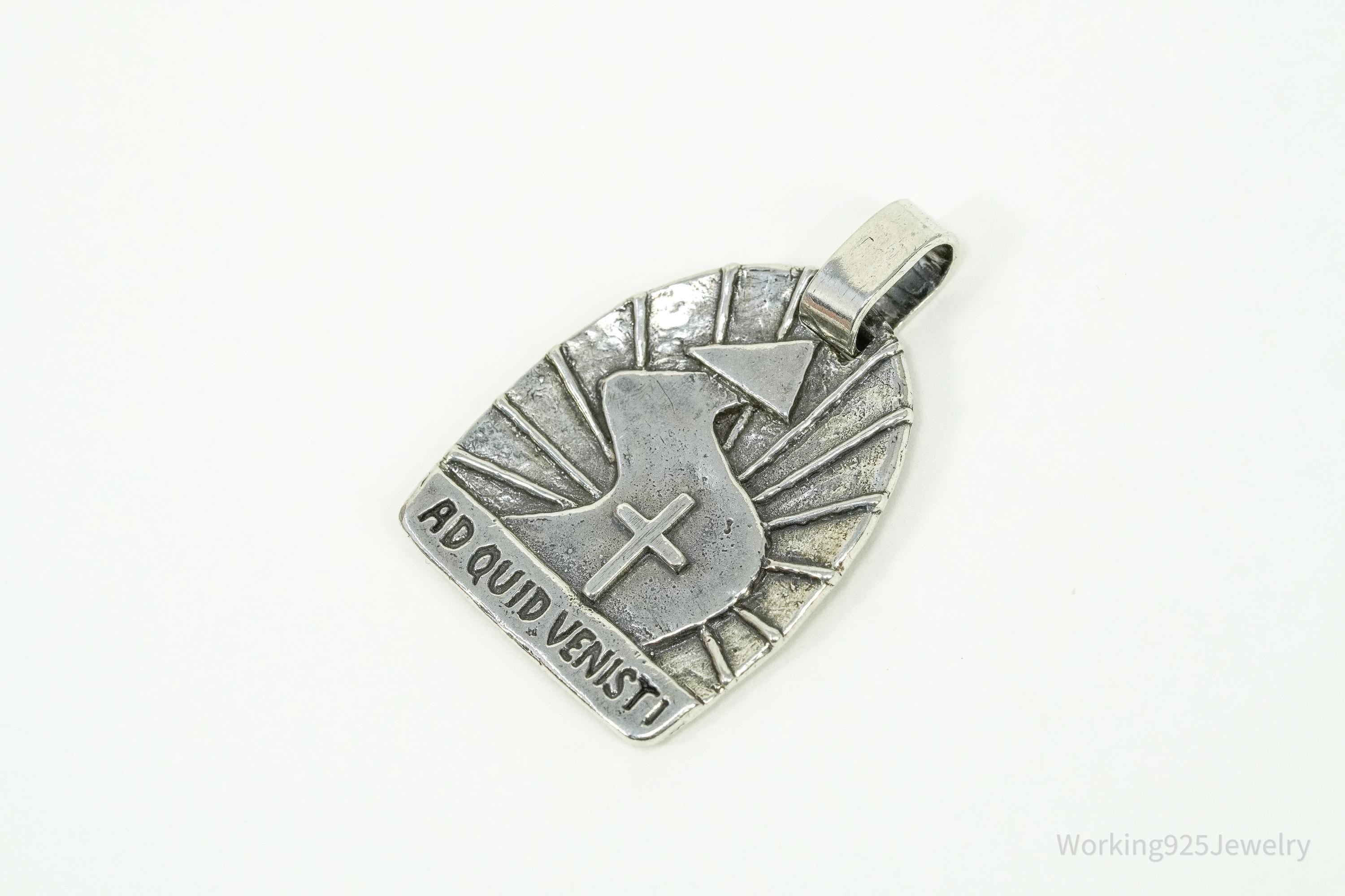 Vintage Acts 8 Sterling Silver Necklace Pendant 1 3/8"