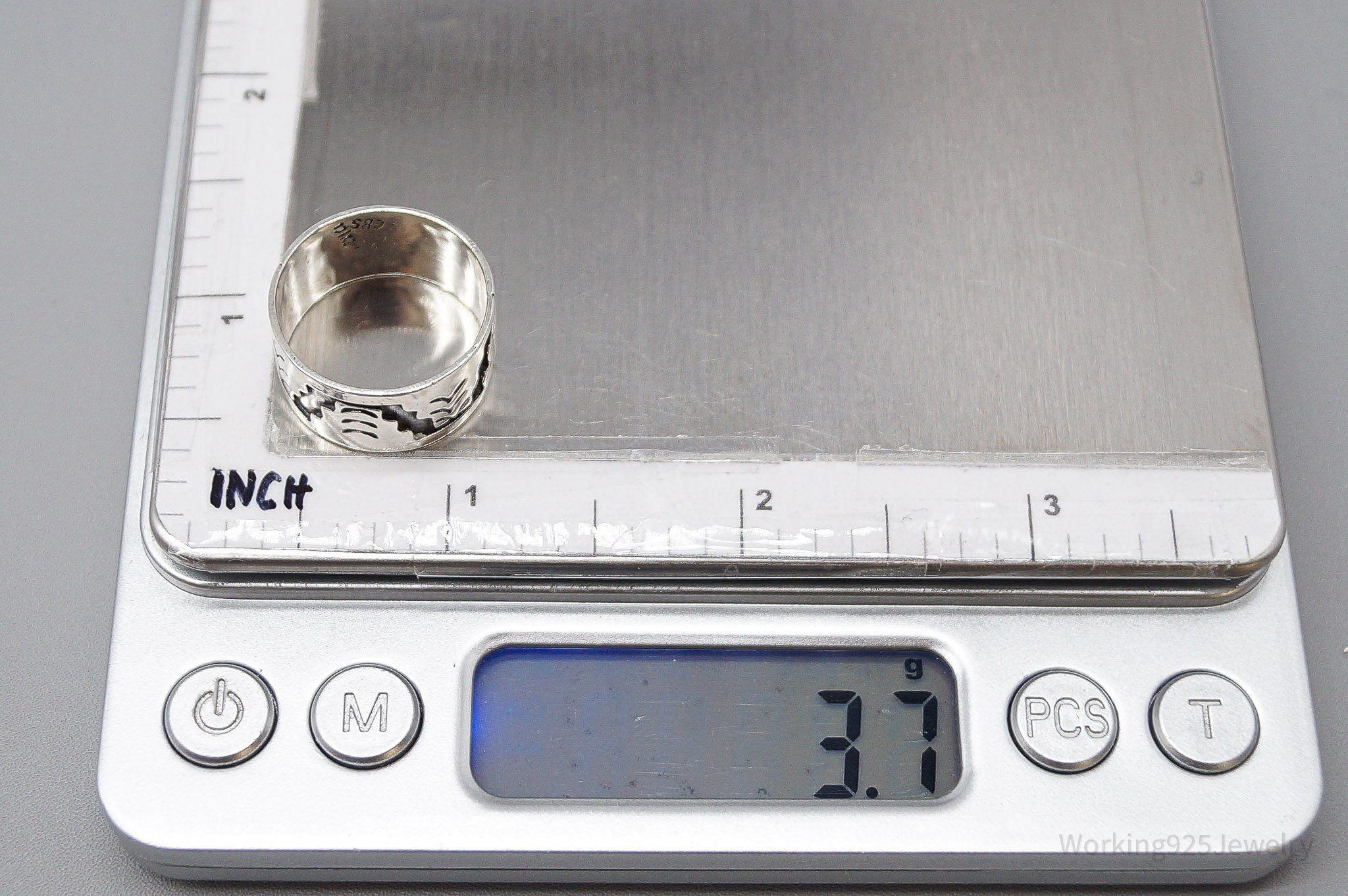 Vintage Mexico Aztec Style Sterling Silver Ring - Size 7.5