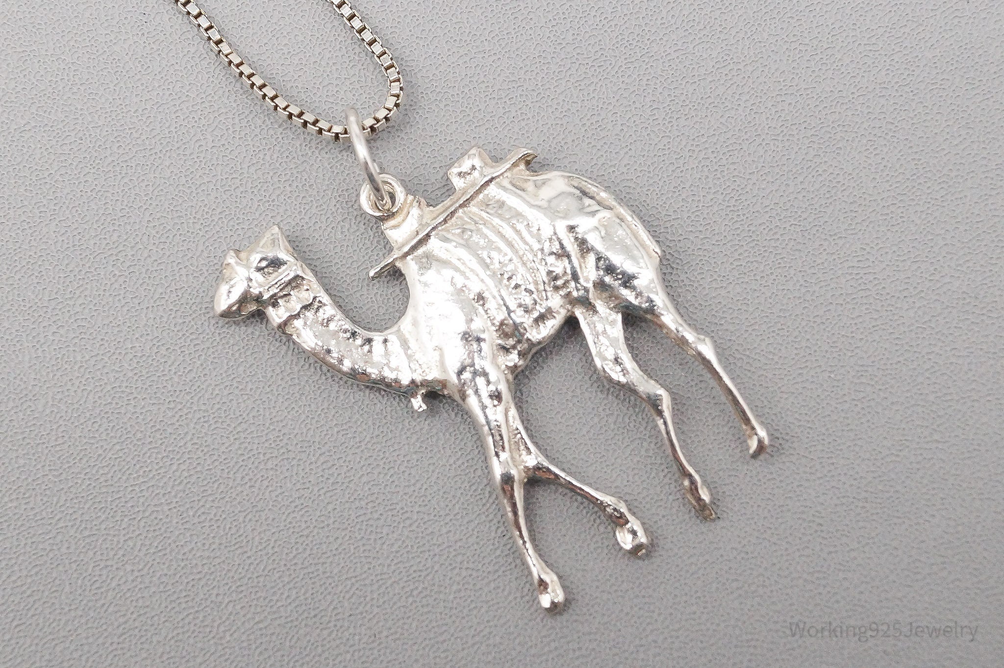 Vintage Egyptian Revival Camel Sterling Silver Necklace - 18"