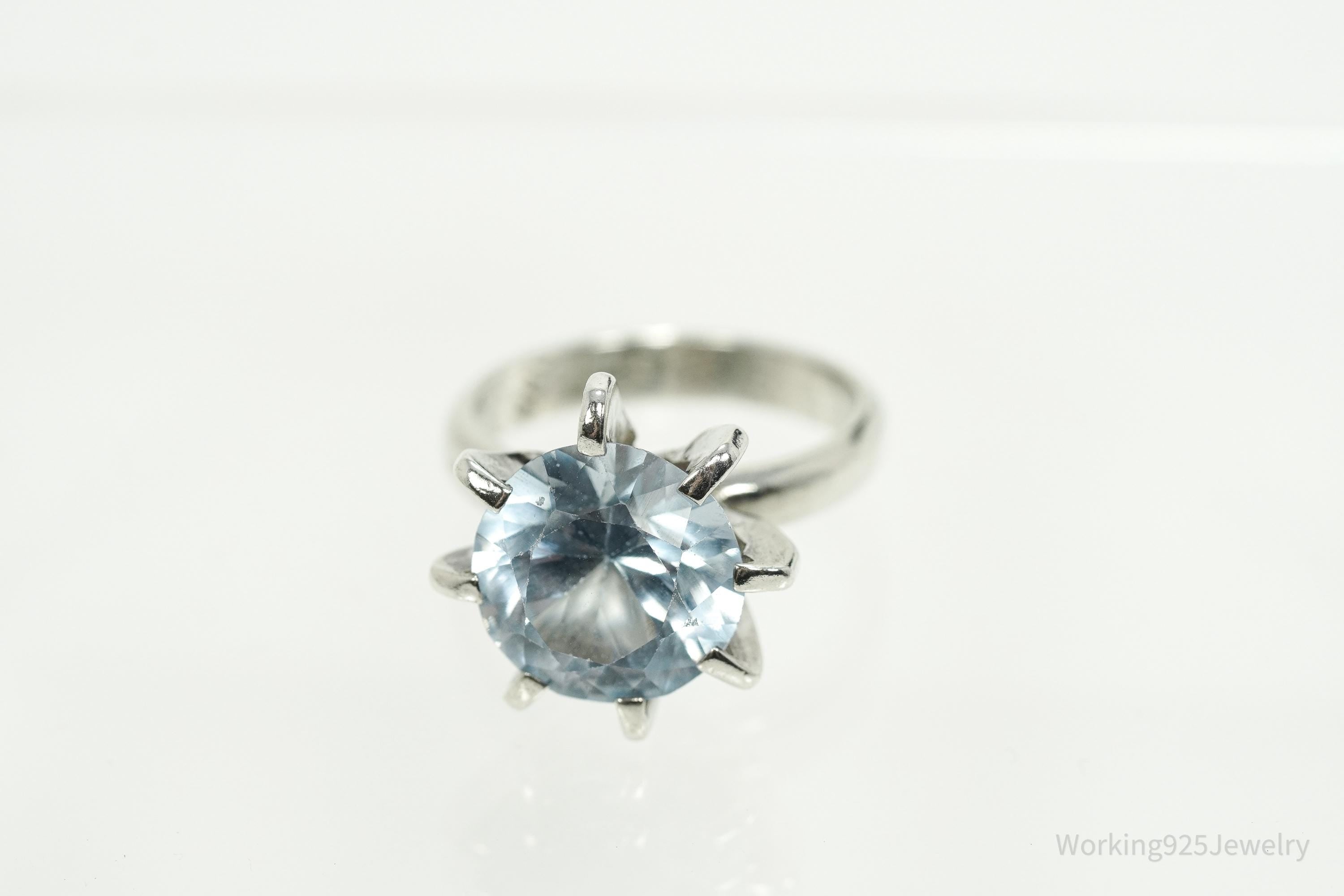 Vintage Mexico Modernist Blue Topaz Sterling Silver Ring - Size 6.5