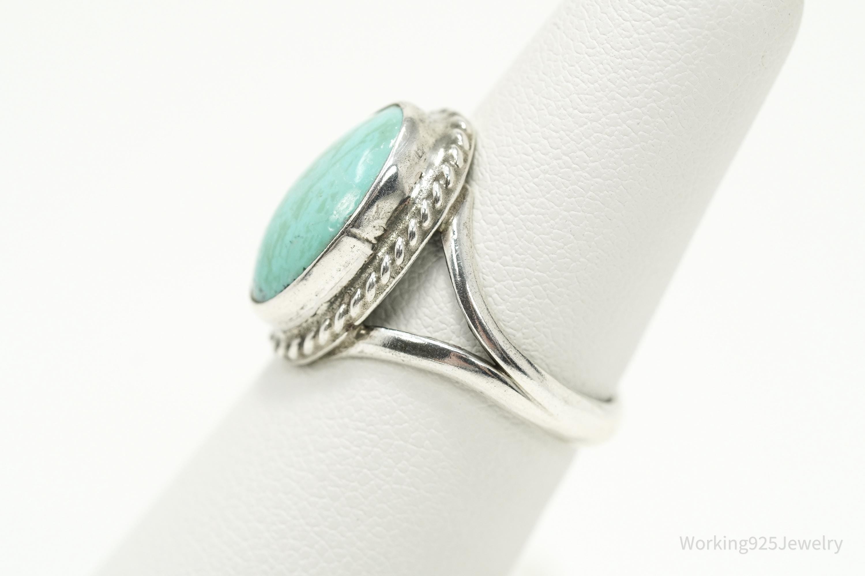 Vintage Native American Turquoise Unsigned Silver Ring - Size 6
